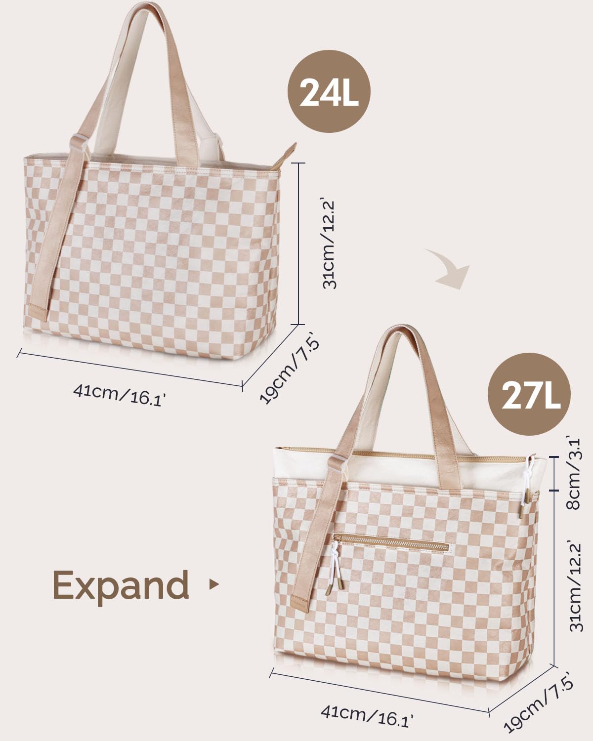HOMESPON Dupont Tyvek - Bolsa de playa grande impermeable con cremallera y bolsillo húmedo para mujer