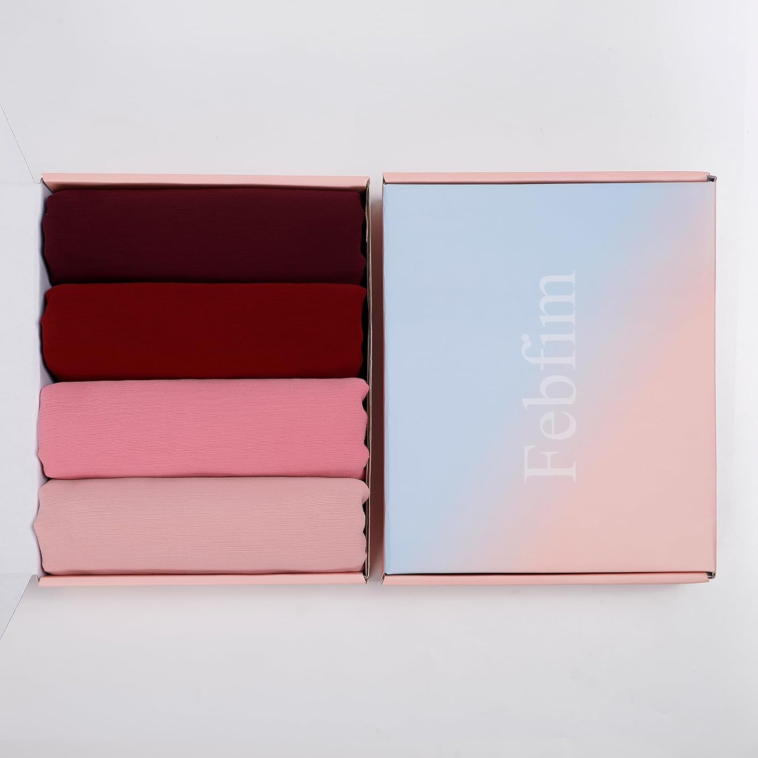 Febfim 4PCS Premium Dubai Muslim Women Chiffon Crinkle Hijab Scarf Plain Chiffon Bubble Hijab Wrap Shawl - Image 2