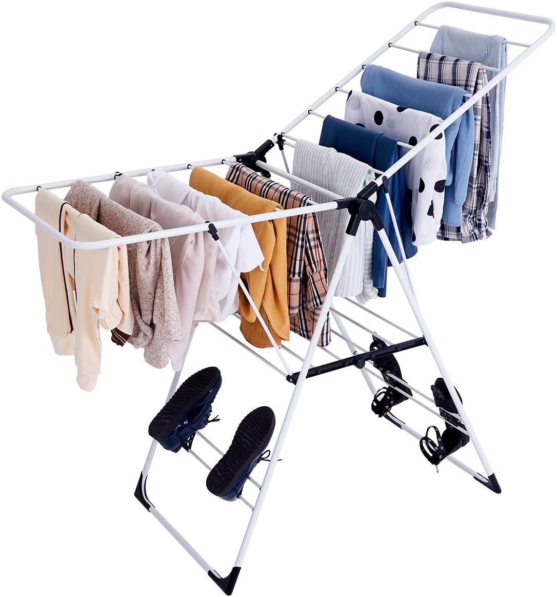 LDAILY Clothes Drying Rack, Laundry Clothes Storage, Portable Folding Dryer, Heavy Duty Clothes Hanger, Lightweight and Stable Clothes Dryer for Indoor and Outdoor Use