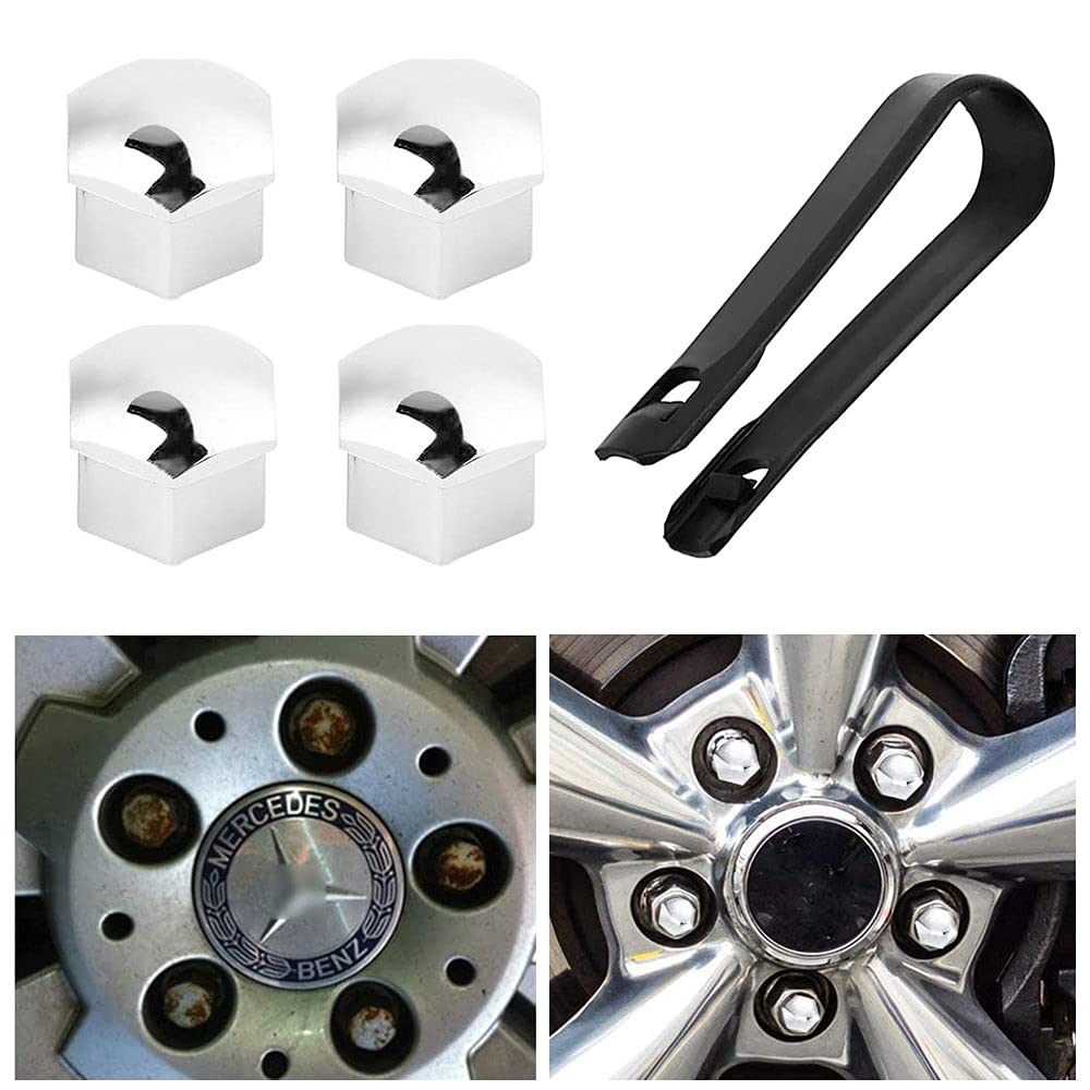 20 Pezzi Tappi a Vite Ruota con Strumento di Rimozione Set per Automobili Pneumatici, ABS Placcatura Copri Bulloni Cerchi Auto Universale 17mm/19mm/21mm Coperchio Vite Esagonale (Giallo, 17mm)