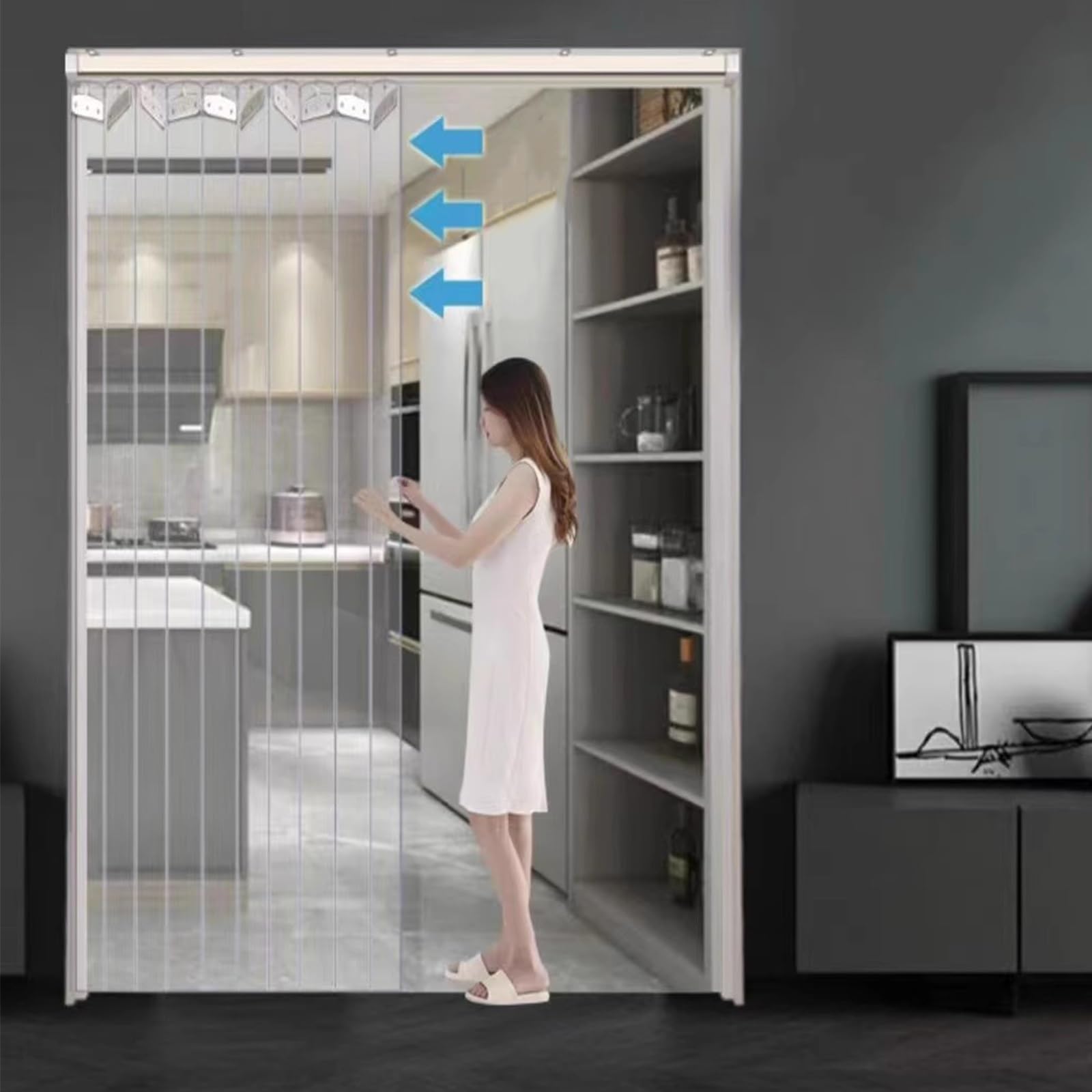 Tenda per porta in vinile PVC – strisce lisce per porte scorrevoli per fabbriche e magazzini – design pieghevole push-pull (1,62 x 2,1 m) – facile installazione ed efficienza energetica