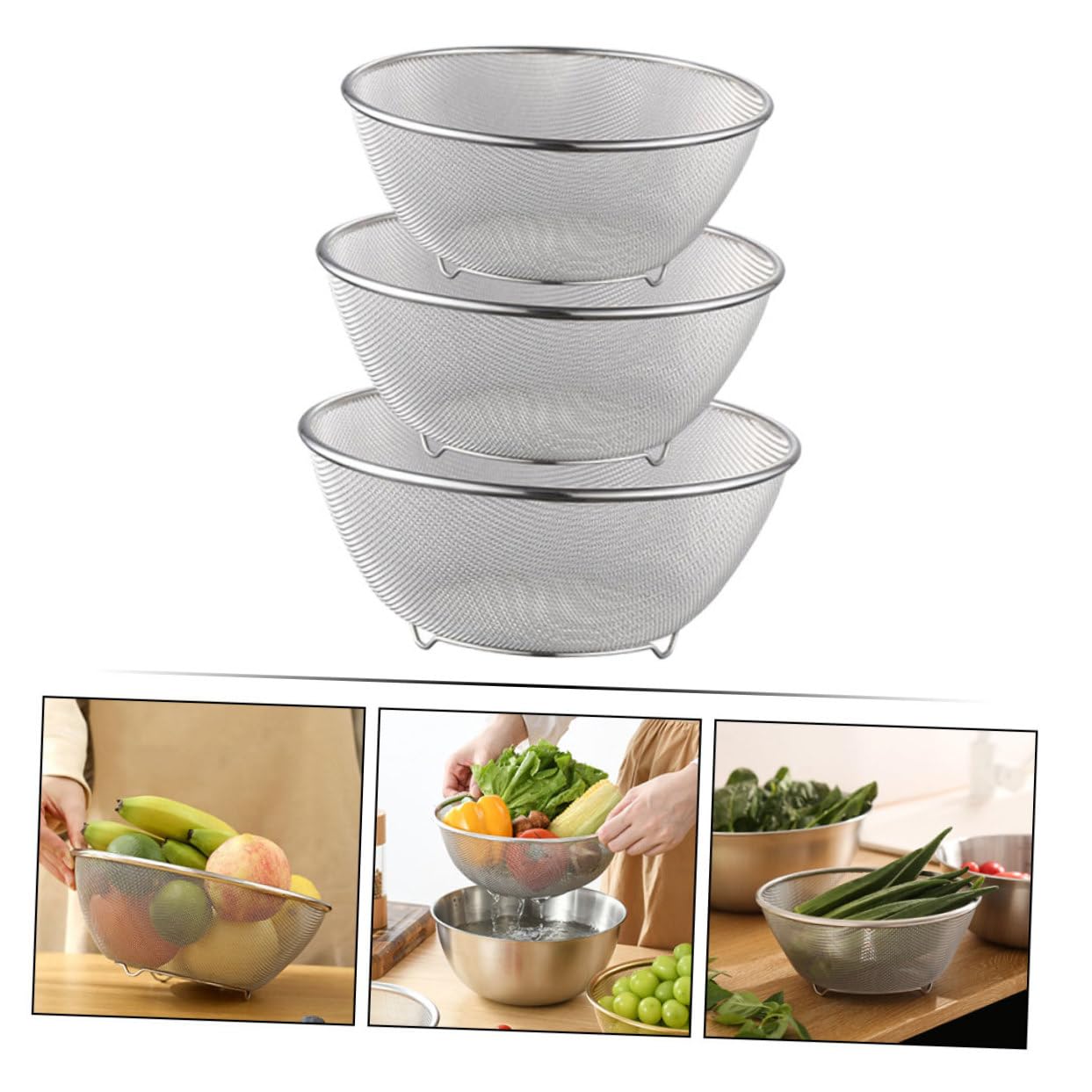 Scolapasta da Lavandino in Acciaio Inossidabile, Rete Inox a Maglia Fine, Set per Frutta, Verdura e Riso, Filtro Acqua