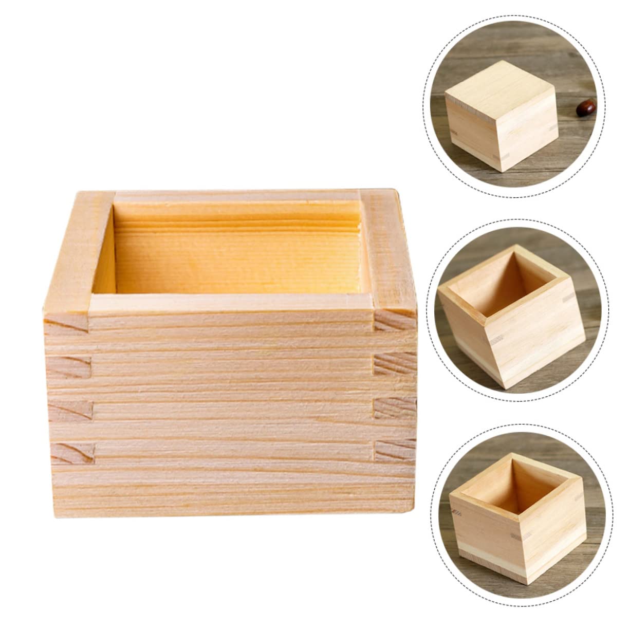 Unomor Square Sake Cups Japanese Sake Drinking Utensils Wooden Cups Box Holder