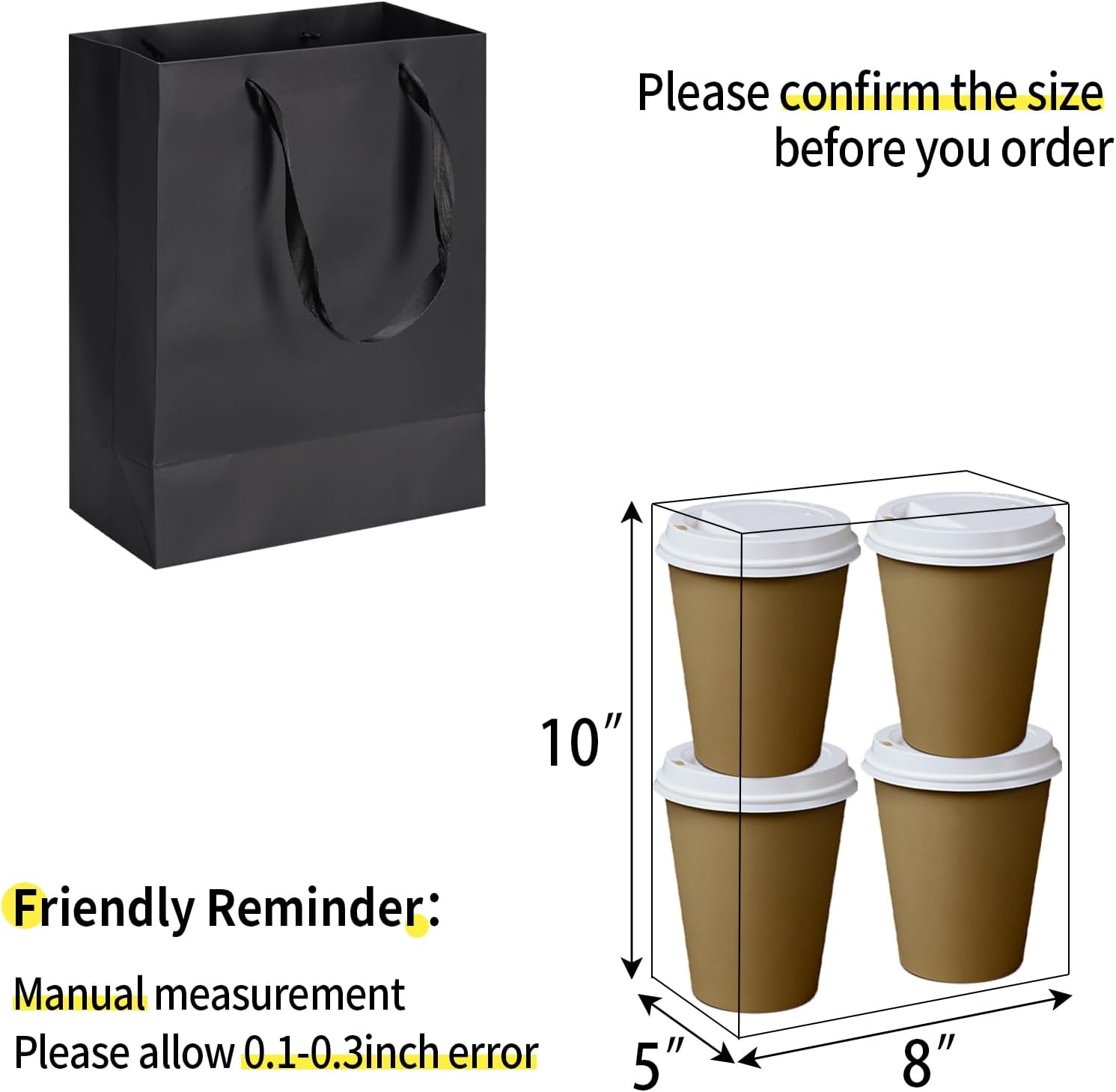 Aosric Black Gift Bags with Tissue Paper, 12 Pack, 8x5x10 Inch image 2