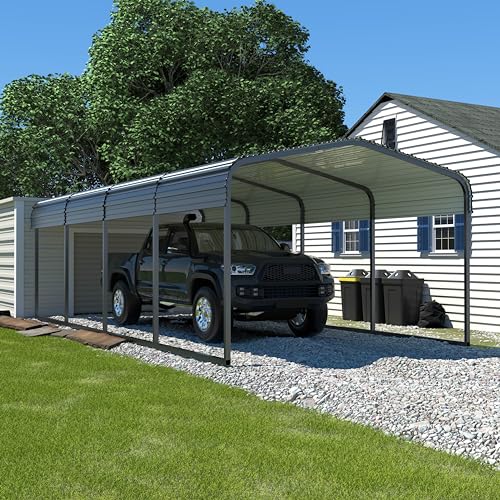 VEIKOU 12\' x 20\' Carport, Upgraded Metal Carport with Heavy Duty Galvanized Steel Roof, Extra Large Car Port for Cars, Car Shelter & Shade