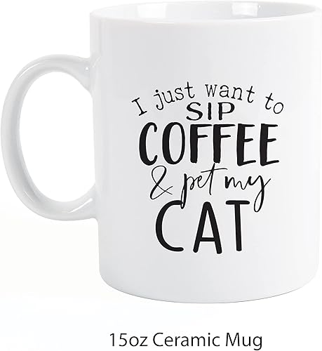 Miniatura 6 de P. Graham Dunn Sip My Coffee and Pet My Cat - Taza clásica de cerámica de porcelana blanca de 15 onzas