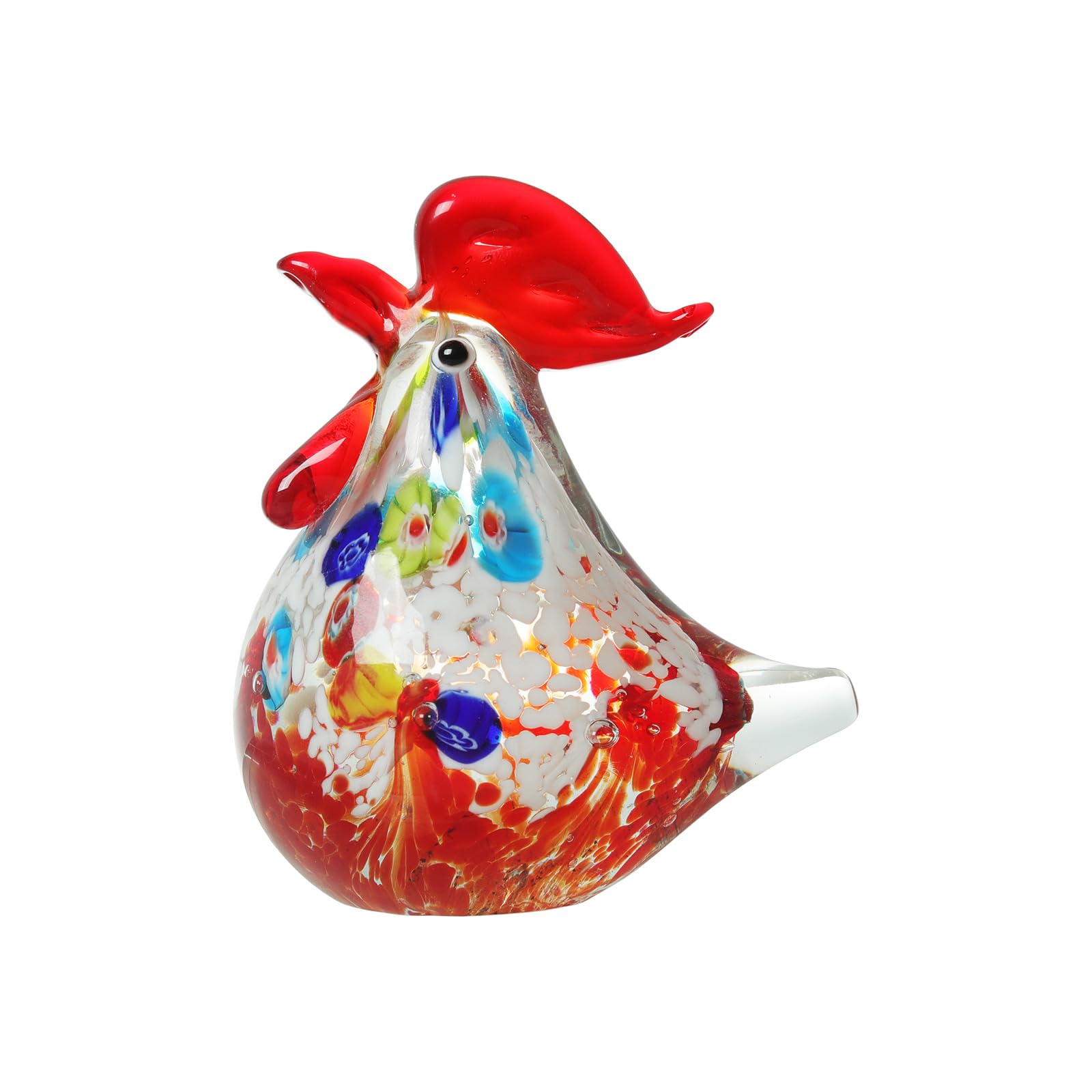 Glass Chicken Ornament Rooster Kitchen Decor for Home Blown Glass Figurines - Gifts for Chicken Lovers (Red)