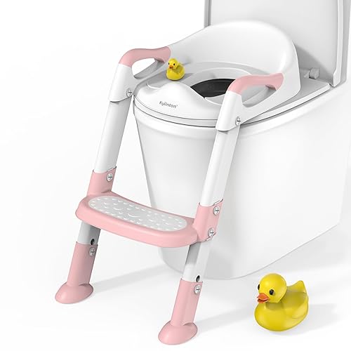Kylinton Asiento de entrenamiento para ir al baño con escalera, asiento plegable para niños pequeños, inodoro de entrenamiento para niños, protector