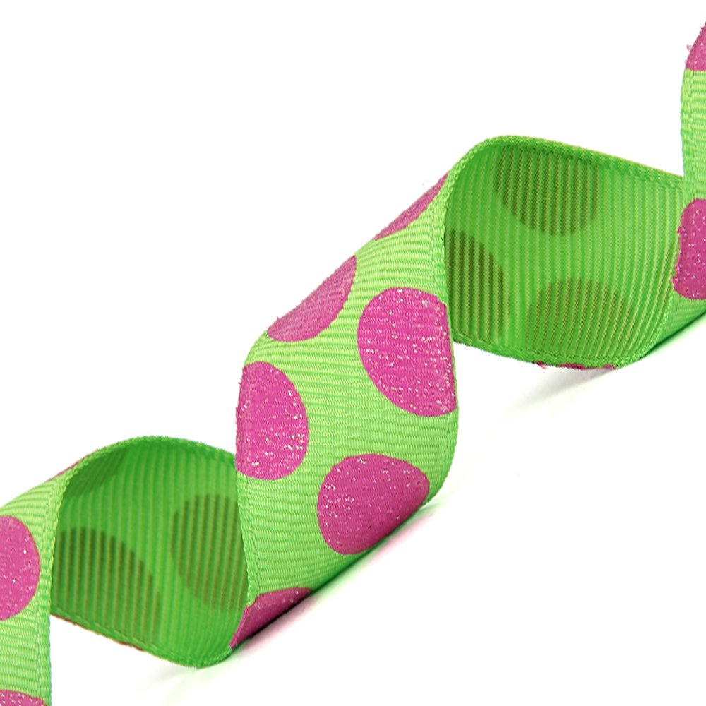 Morex Ribbon Sugar Dots Glitter Grosgrain Ribbon, 7/8-Inch by 20-Yard, Lime/Hot Pink (98805/20-502)