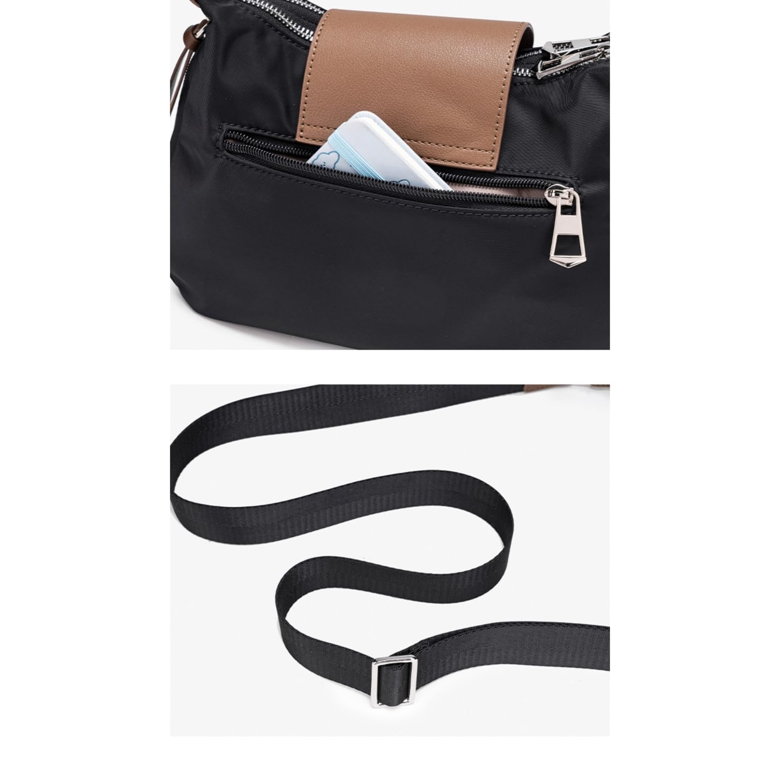 Umhängetasche Damen Frauen Oxford Tuch Klappe Crossbody Tasche, Mittel Knödel-Form Weiche Schultertasche Für Pendel Einkaufen Täglichen Gebrauch-Black