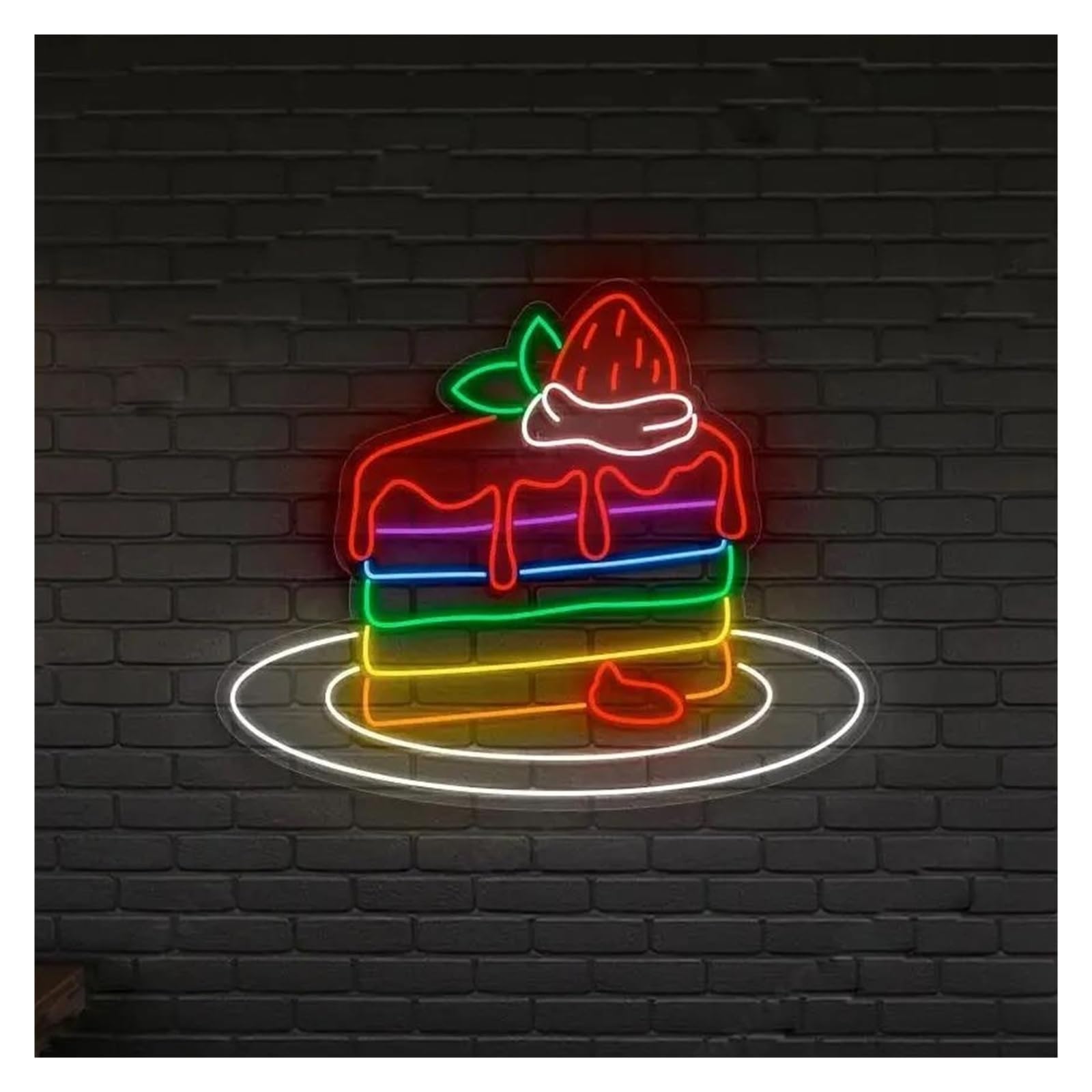 RONGCH Hanging Art Signs Cake LED Neon Sign Colorful Strawberry Cake Light Wall Decor for Business Restaurant Bakery Shop Party 43cm