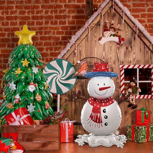 Image of Merry Christmas Party Decorations : Christmas Party Supplies with Santa Claus, Snowman, & Christmas Tree Balloons for Festive Holiday Celebrations