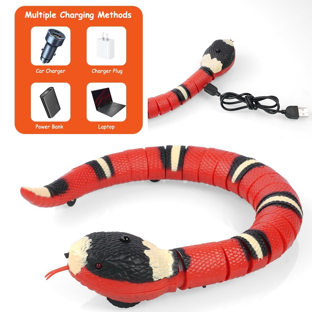 Cat Snake Toys, 40cm Smart Sensor Simulated Snake Juguetes Eléctricos Gatos, Juguetes Interactivos Gatos Recargables por USB, Juguetes Serpiente Inducción con Lengua Retráctil Cola Que Se Mueve