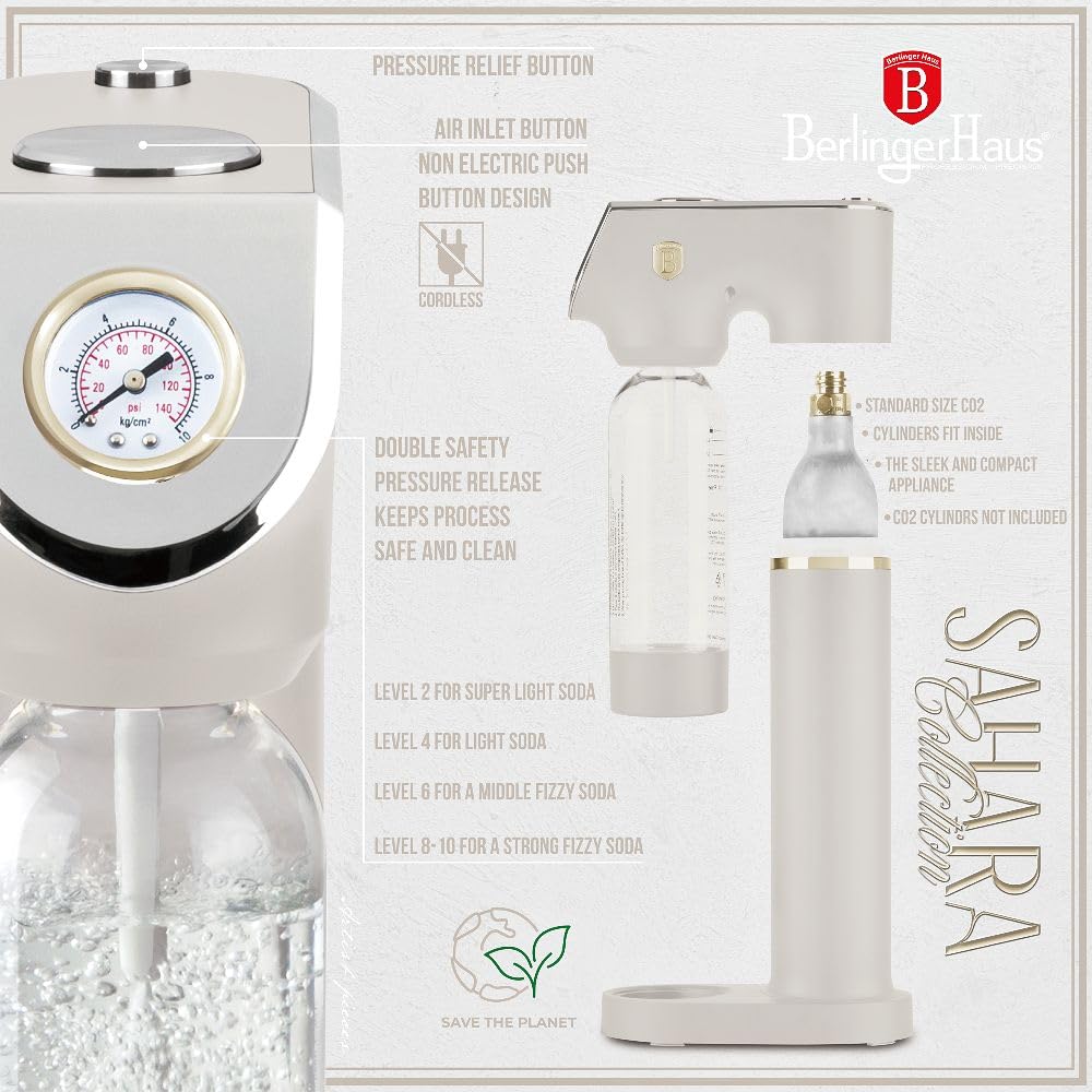 Berlinger Haus Sodabar Machine à gazéifier avec baromètre (avec 2 bouteilles de 1 l et 0,5 l)