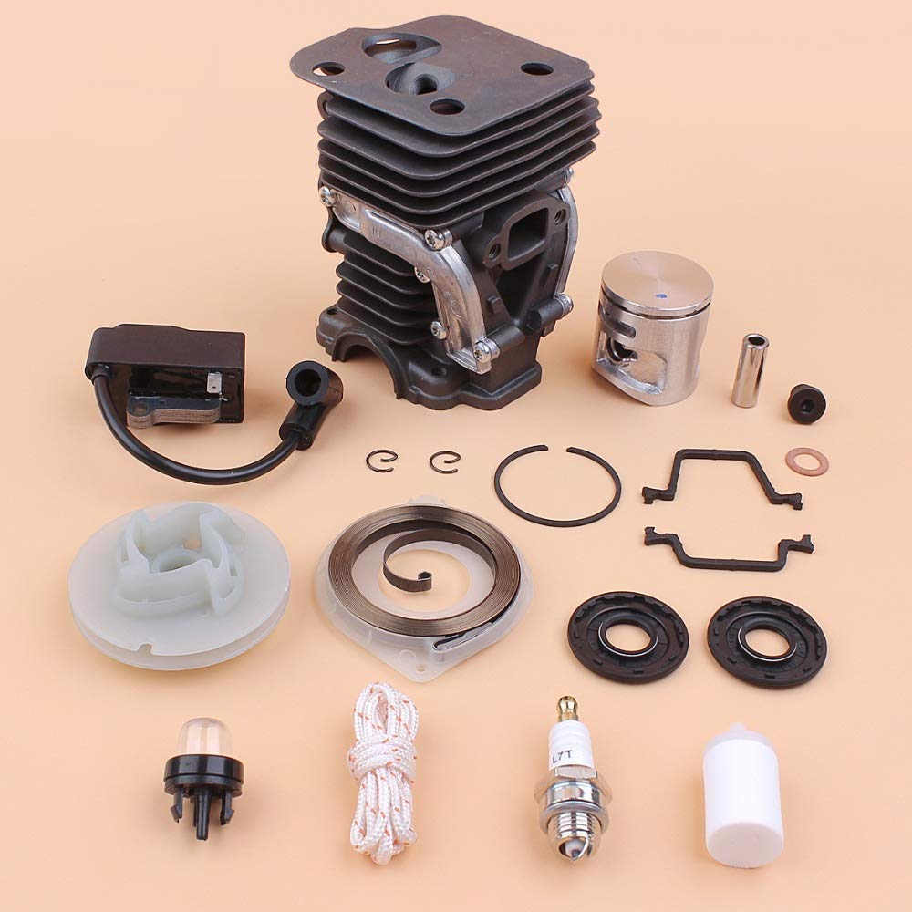 Tiempo Beixi 42mm Sello del pistón del Cilindro de Bobina de Encendido Polea Resorte del Motor Kit Compatible con Husqvarna 445 445E Gasolina Sierra reemplazo del Motor motosierras