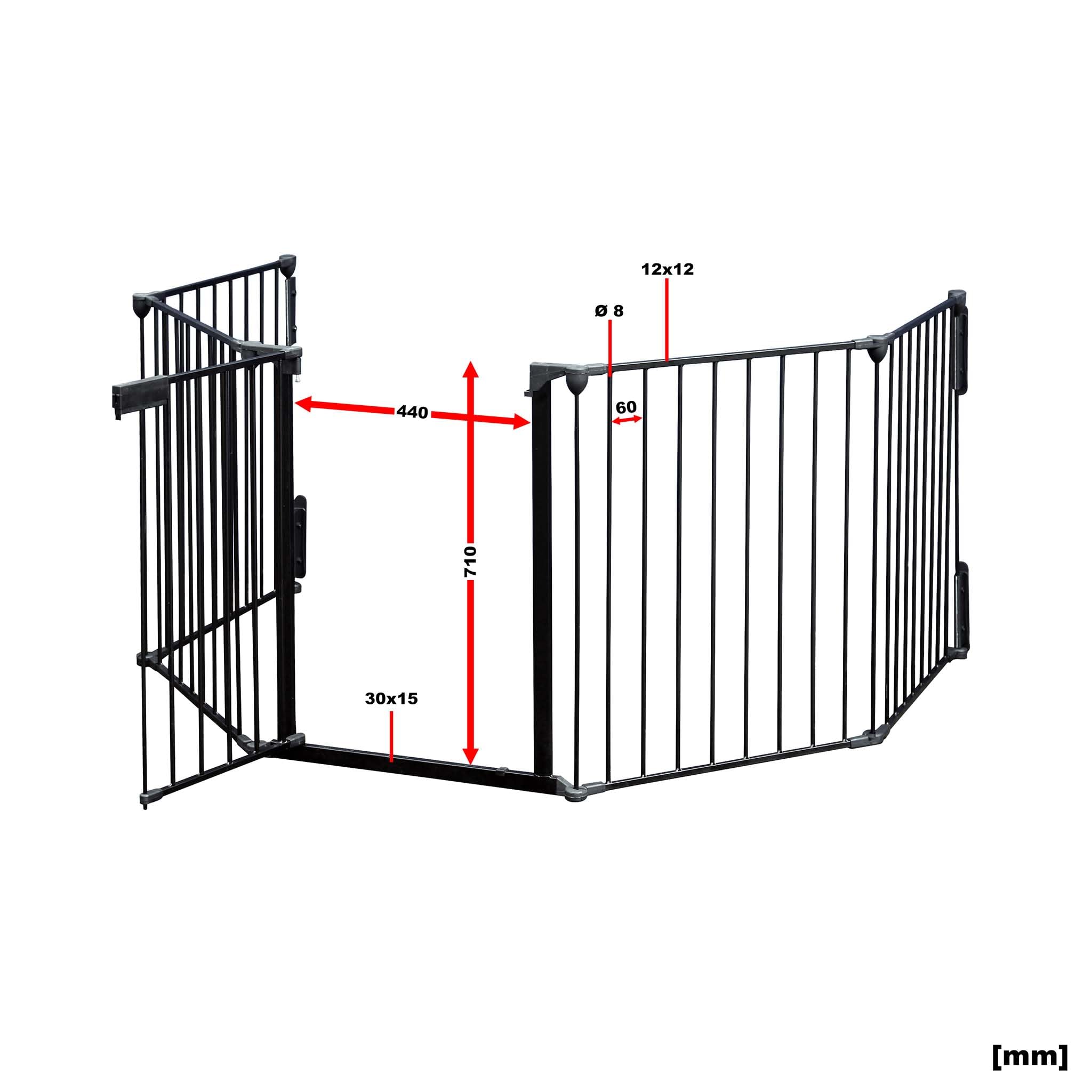 Wiltec Barrière de Protection cheminée XL – 3100 x 650 x 750 mm – Noir – avec Fixation Murale et 5 Éléments en Acier – Grille Pare-feu de poêle pour Sécurité Enfant