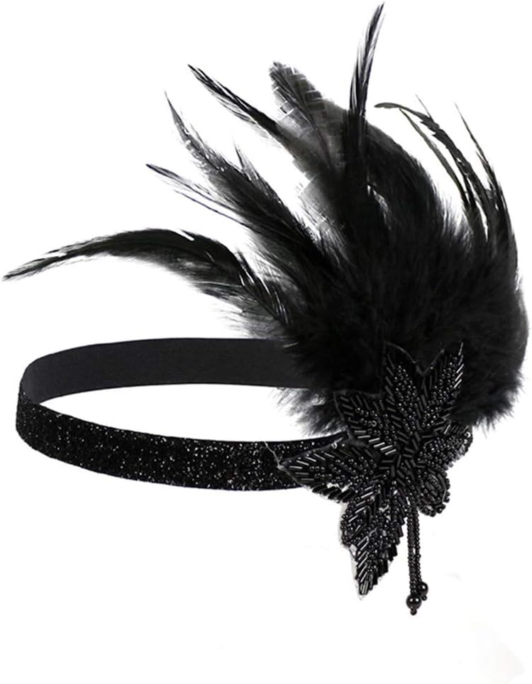 Roaring Art Deco 1920s Flapper Feather Headpiece Roaring 20s Great Gatsby Headband for Women 1920s Headwear