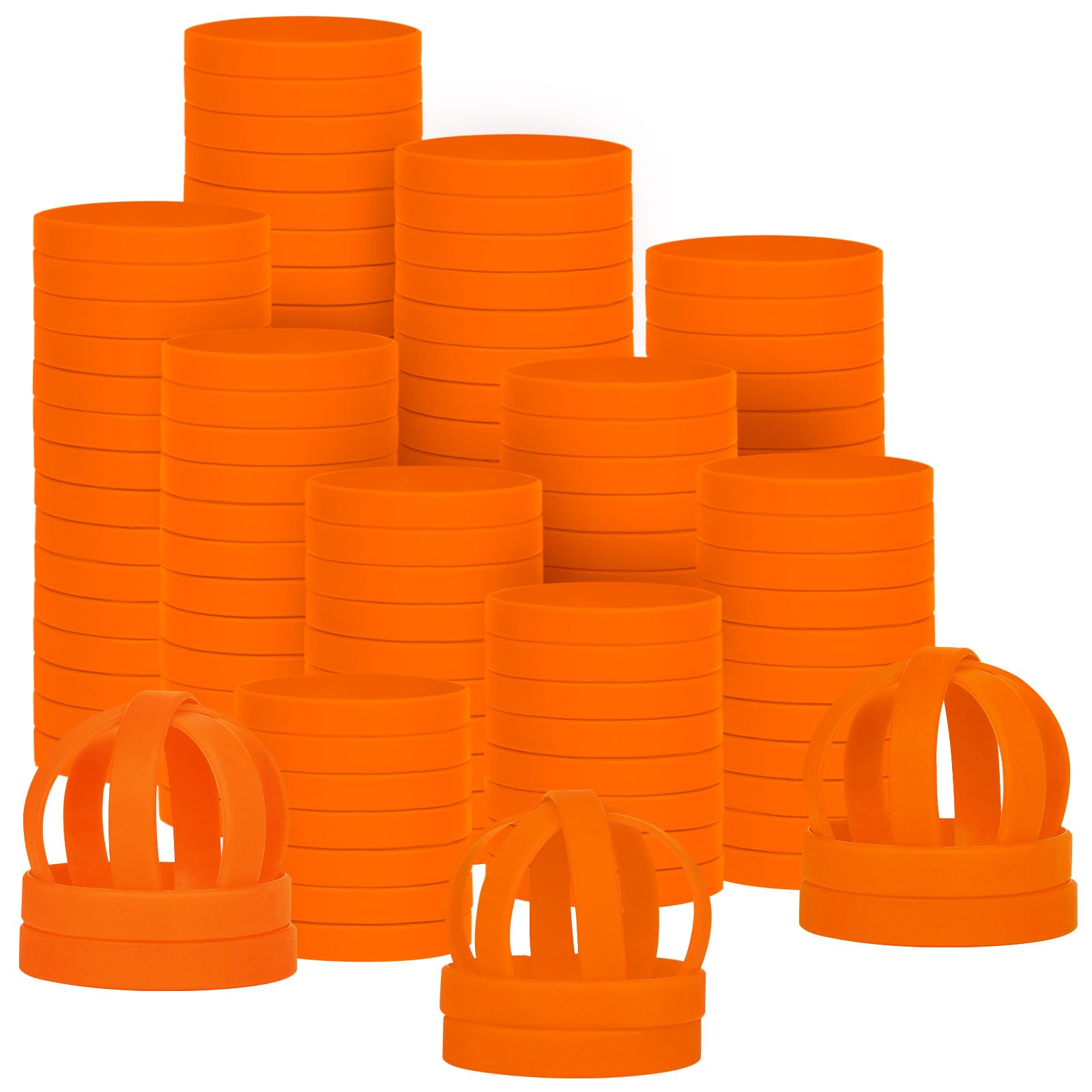 LVNRIDS 200 PCS Silicone Wristbands Rubber Bracelets for Adult Teen, 8 inch Orange Silicone Wrist Bands for Business School Activity Party Events Music Festival