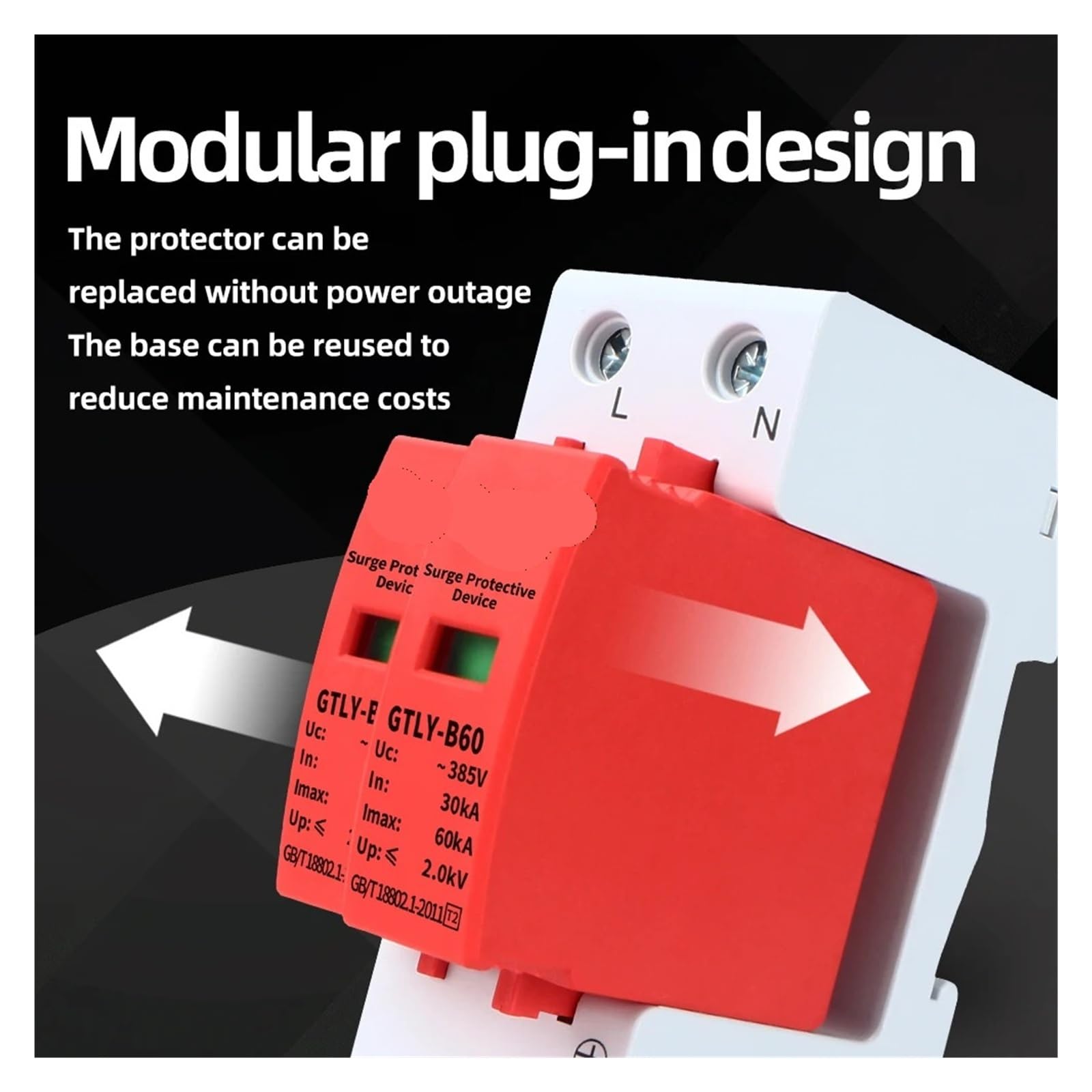 House Lightning Surge Protector AC SPD 1P 2P 3P 4P 40KA 60KA 220V 385V AC Protective Low-voltage Arrester Device(3P,220V 30-60KA)