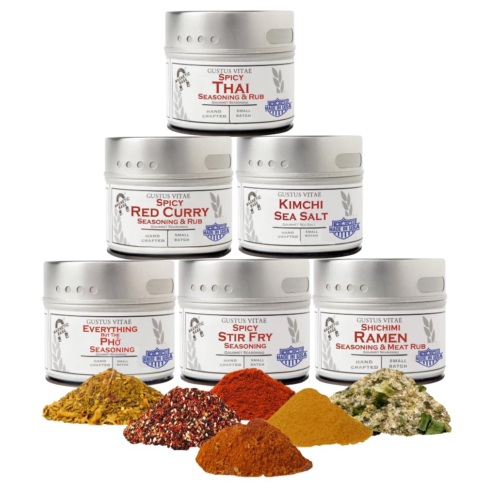 Asian Seasonings Gourmet Gift Set | Tastes of Asia | Artisanal Spice Blends Six Pack | Non GMO, All Natural | No MSG, Gluten, Soy, Nuts | Small Batch,