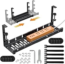 OFIFO® Under Desk Cable Organizer Cable Organizer Rack, Retractable 28.5-55 cm Adjustable Metal Tray, Adjustable Under Desk Cable Organizer Holder for Power Extention, Power Cord, Network Cable
