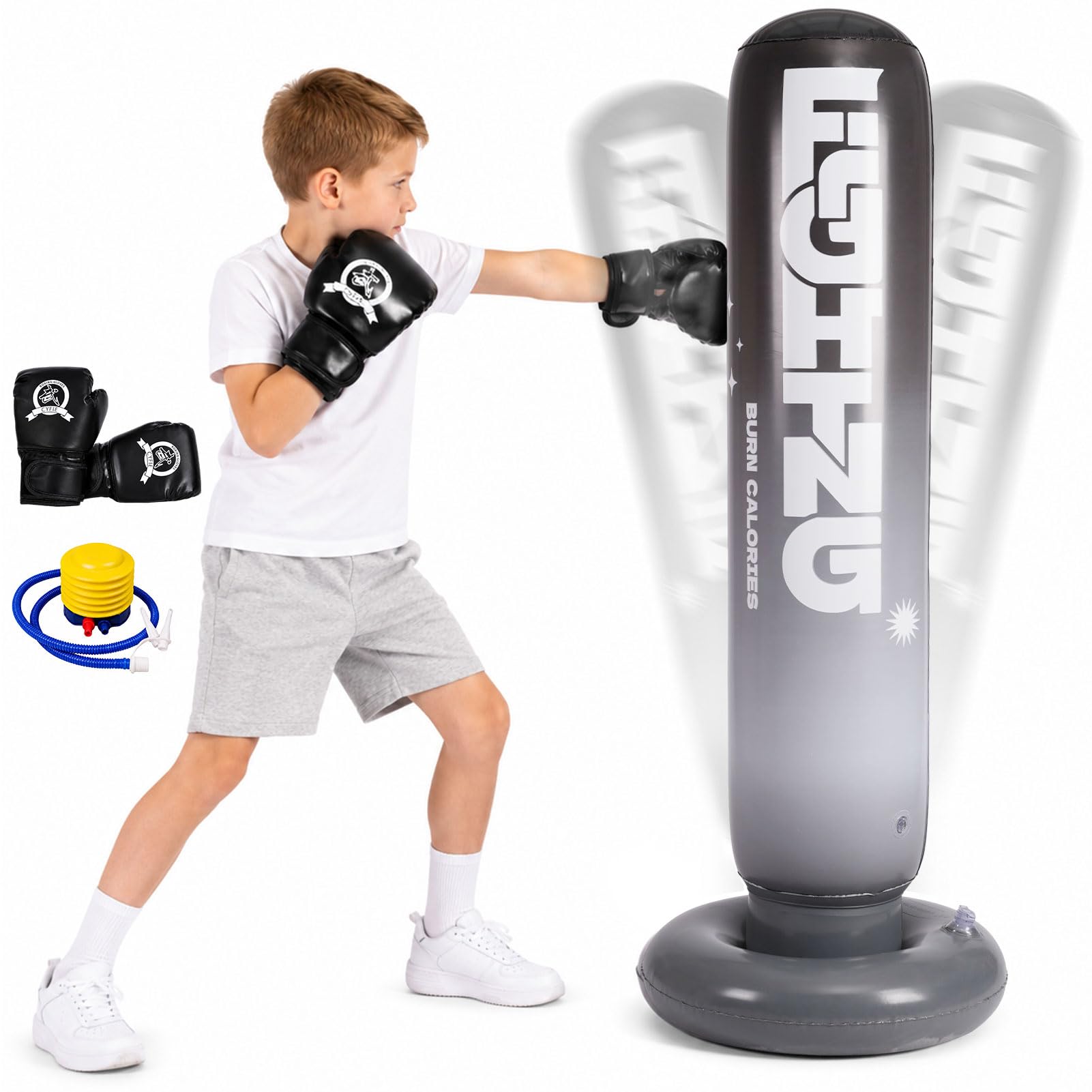 CYFIE Aufblasbarer Boxsack für Kinder 150 cm, mit Boxhandschuhen & Pumpe