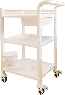 NIVOK Trolleys,Beauty Salon Cart Trolley Hairdressing Rolling Trolley Cart, Large 3 Tier Rolling Utility Cart Beauty Storage Trolley for Bathroom Bar Pantry, Include Dirt Bucket and Drawers/White