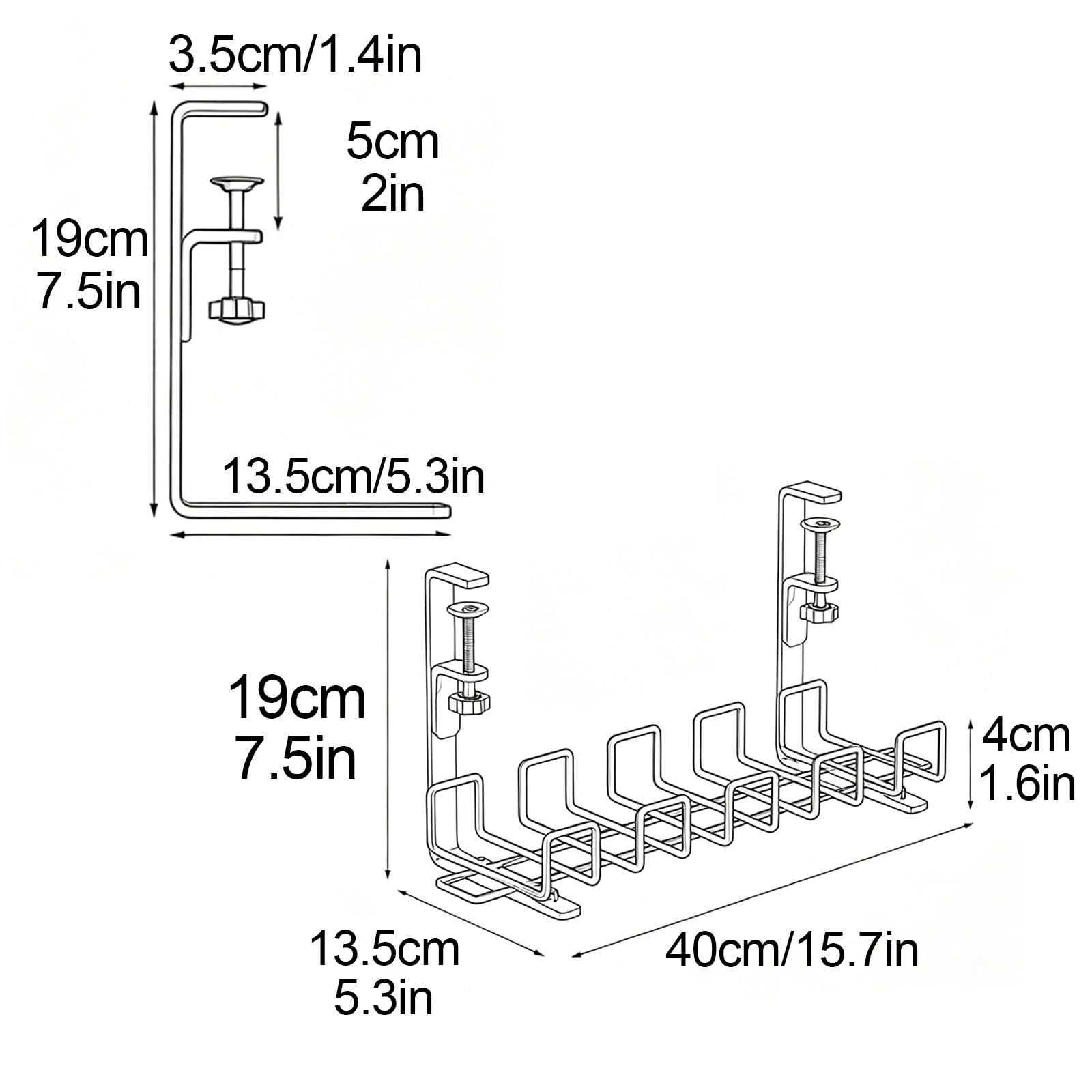 Cable Management da Scrivania 40x13,5cm Supporto a Morsetto in Acciaio al Carbonio Canalina Passacavi per Home Office(White)