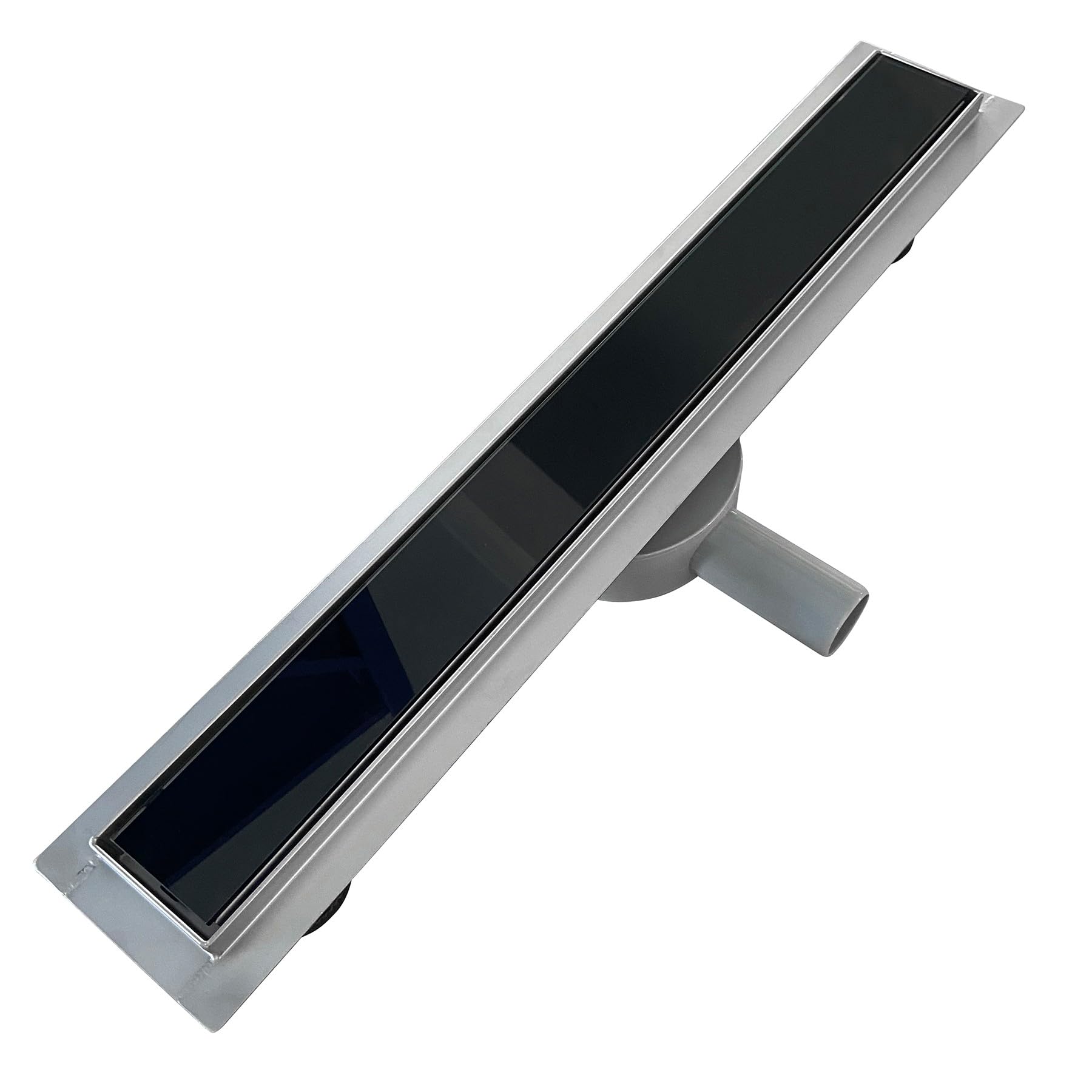 DUKA Caniveau de douche L.80 cm verre noir inox avec siphon 360°, drainage performant