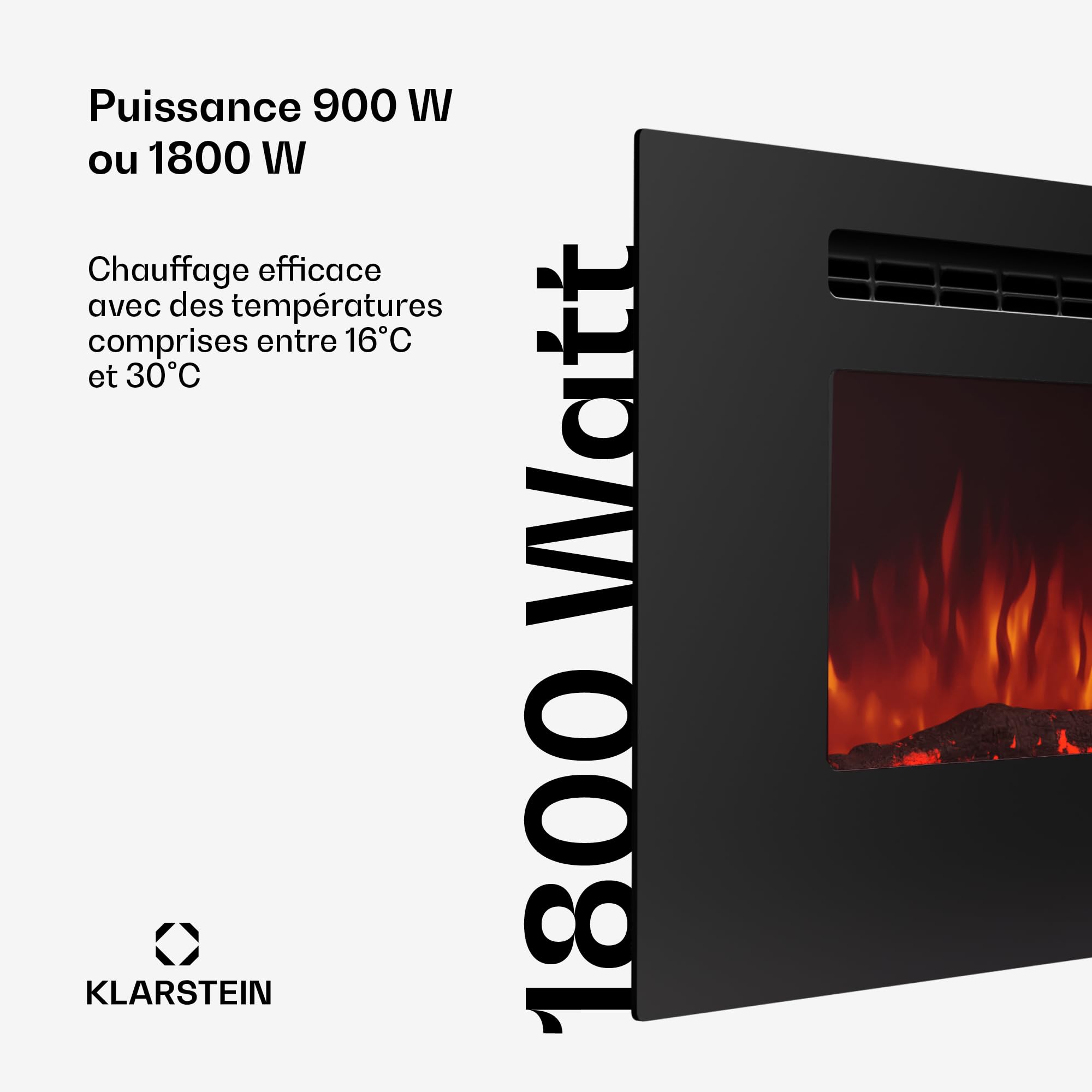 Cheminée décorative Klarstein avec Flammes LED, cheminée électrique avec Chauffage et cheminée, cheminée électrique 1800 W avec télécommande, minuterie et Thermostat réglable, cheminées électriques