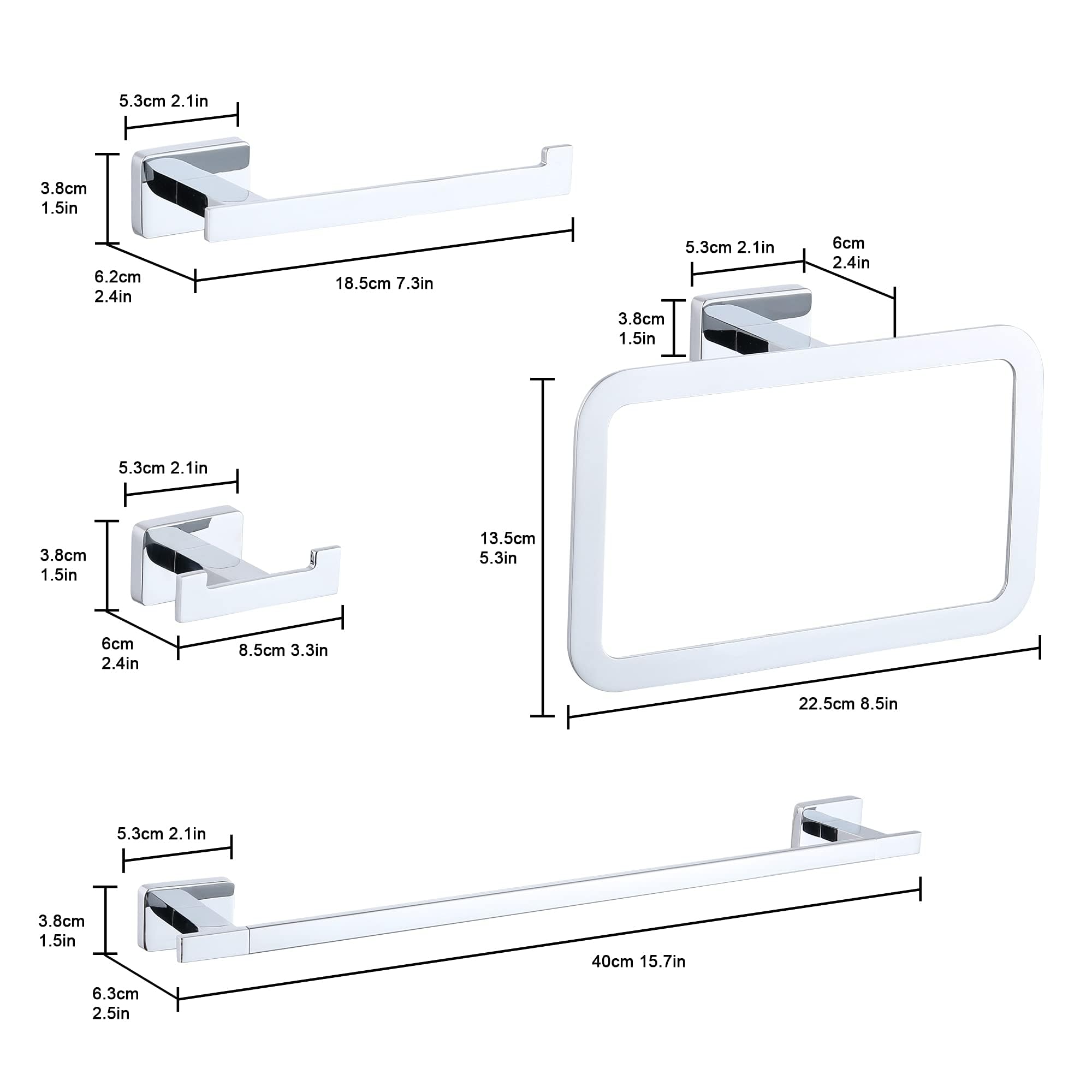 DUFU Set Portasciugamani da Bagno 4 Pezzi in Acciaio Inossidabile Argento - Porta Salviette 40cm, Anello Portasciugamani, Portarotolo, e Gancio | Accessori Multifunzionali per Parete | Design Moderno