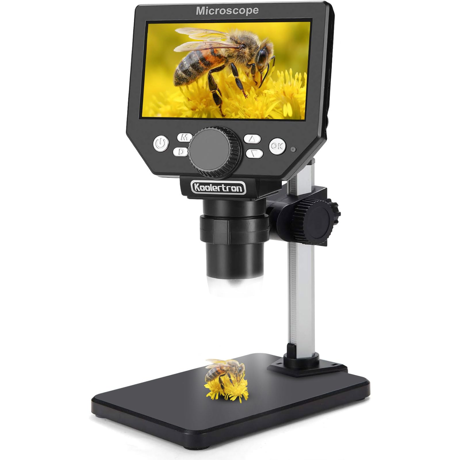 Koolertron Cyfrowy mikroskop LCD USB, 4,3", 1080p, 8 megapikseli, powiększenie 1000 x HD, kamera mikroskopowa dla dorosłych/dzieci, z 8 diodami LED, akumulator 2000 mAh