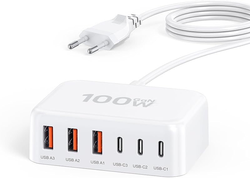 Zomvan 100W USB-C Gyorstöltő 6 Portos - 3 USB-C és 3 USB-A Töltőállomás iPhone 16/15/14, Samsung S24/S23, iPad és Okostelefonok Számára
AI: