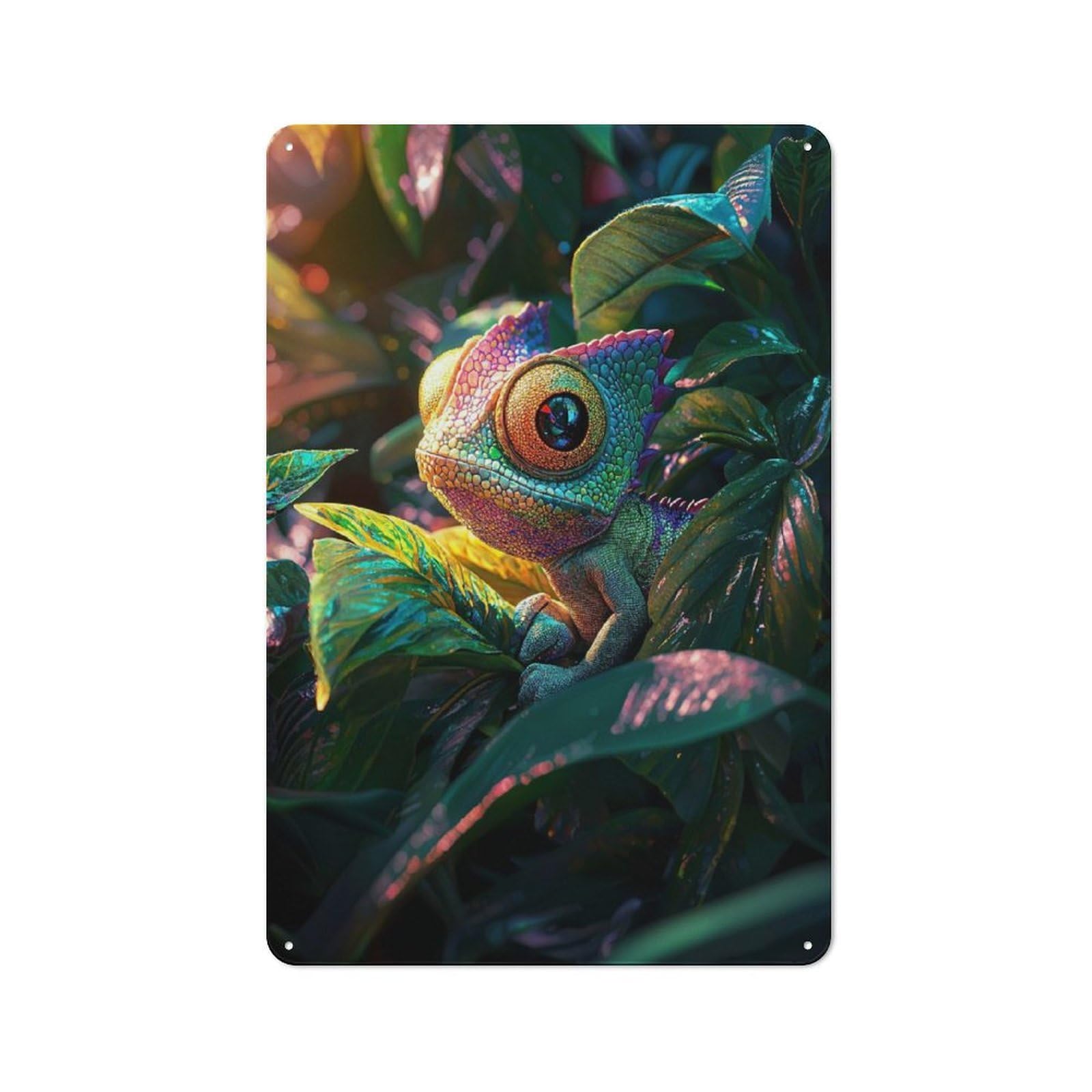 Junmoney Style-14 Rainbow Chameleon Retro-Style Tin Sign 30X20cm For Man Cave Or Games Room, A Metal Wall Feature For Games Rooms And Man Caves
