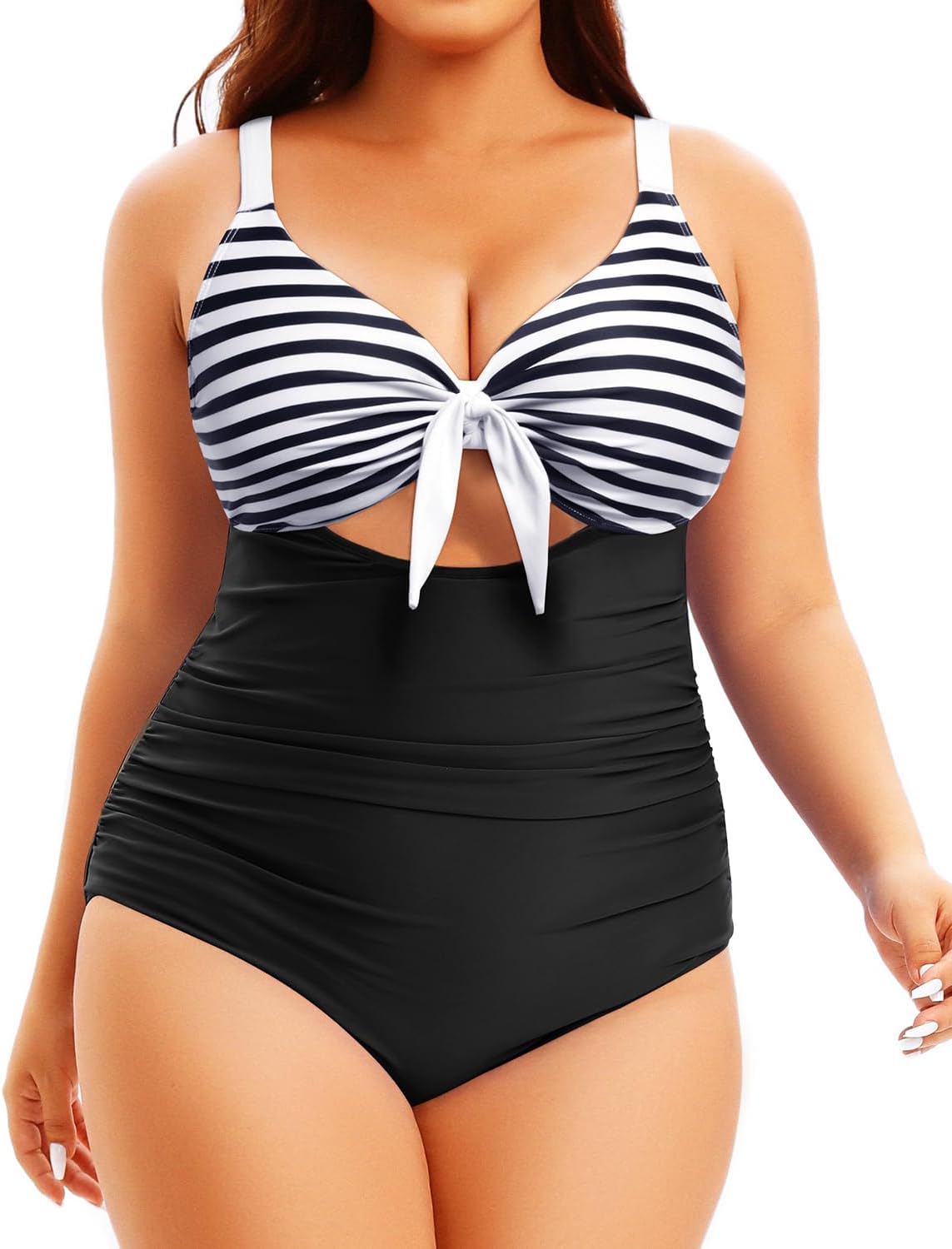 Aqua Eve Plus Size One Piece Swimsuit for Women Tummy Control Bathing Suit Cutout Swimwear