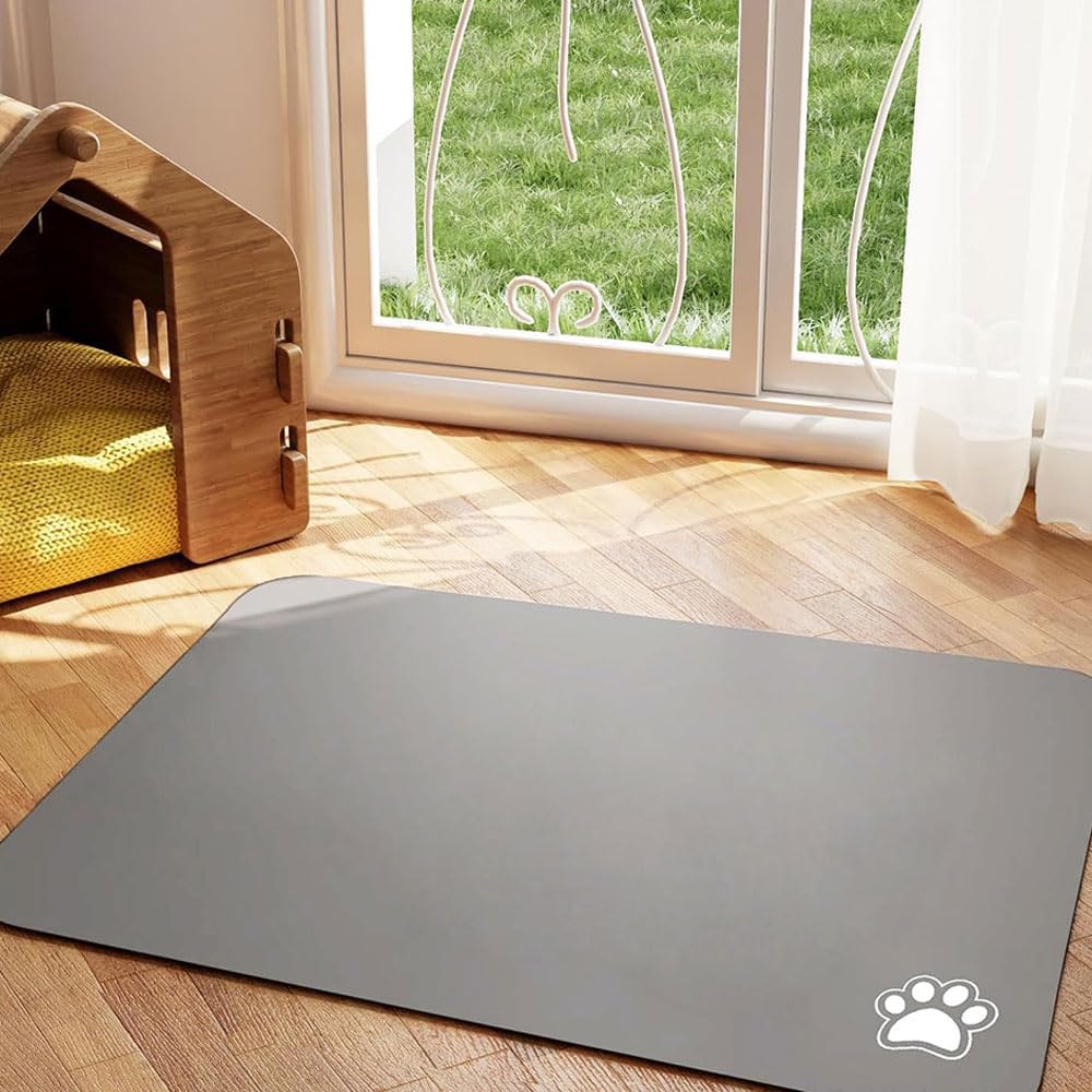 Mateju Dog Food Mat, Absorbent Quick Drying Pet Feeding Dog Placemat for Food and Water, Multicolor Bowl Mat Non-Slip Cat Food-Mats Puppies Kittens (Light Gray,40x60cm)