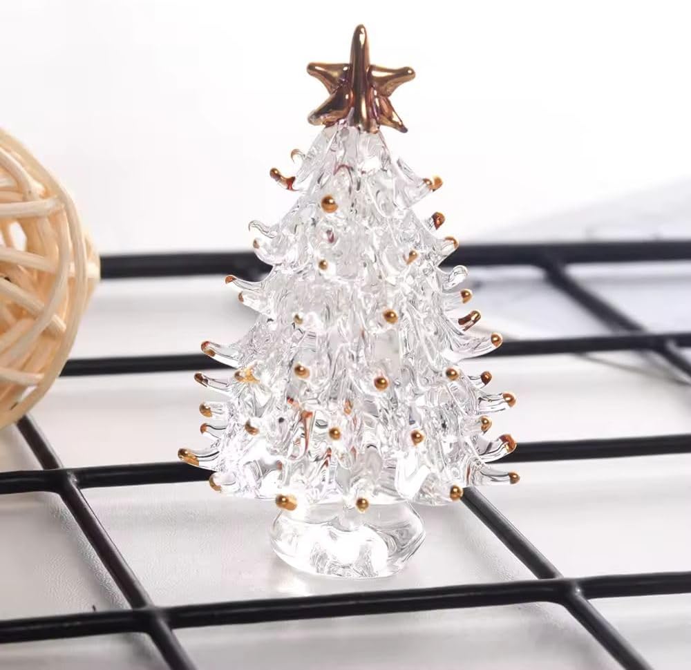 2-Piece Crystal Tree Figurines – Glass Collectible Mini Christmas Tree Ornaments for Table & Holiday Decor