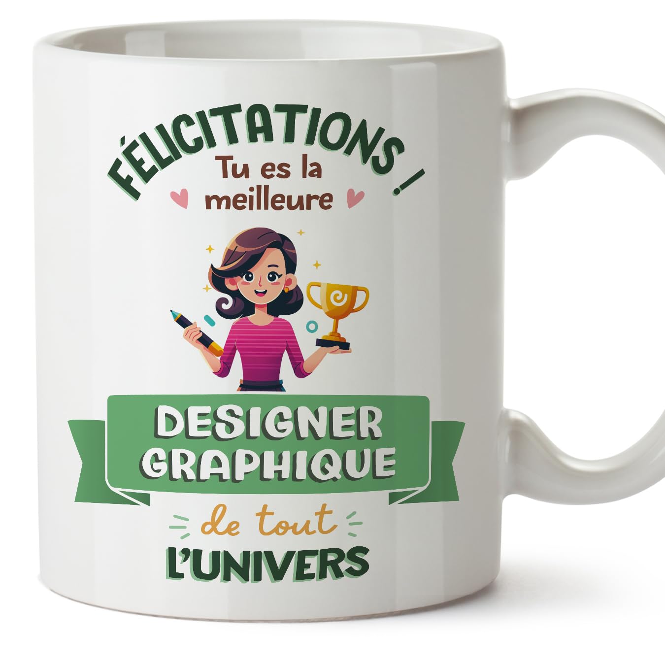 MUGFFINS Graphic Designer Woman Mug - in French - Meilleur Univers Trophée - Funny Gift for Colleagues - Ceramic 11oz Mug — image 1