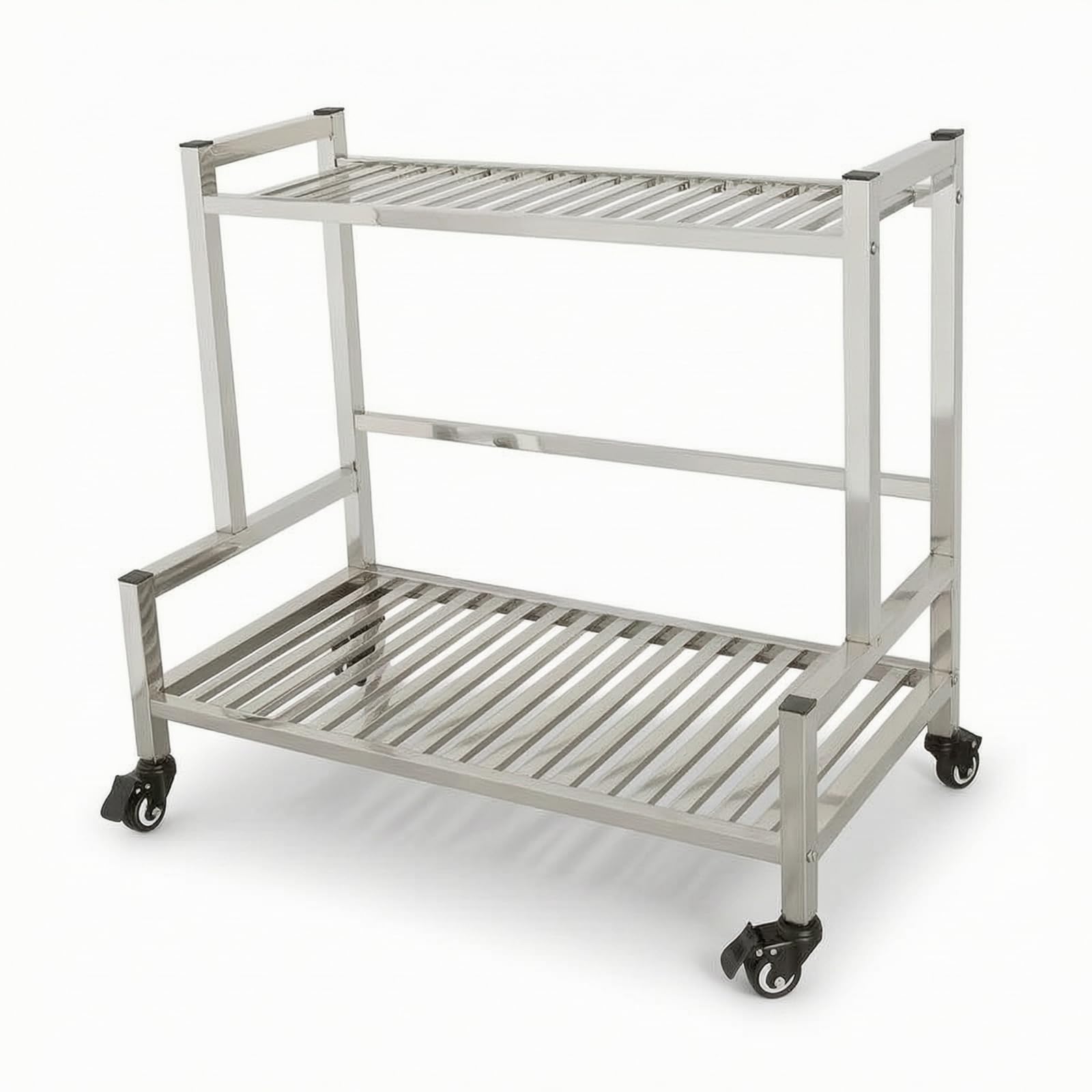 1 Porta Piante in Acciaio Inox Portavasi Scaffale Fioriera con Ruote a Doppio Ripiano Struttura Robusta Portata Elevata Uso Interno Esterno Adatto a , Lungo 100cm , Due Strati Con Ruote