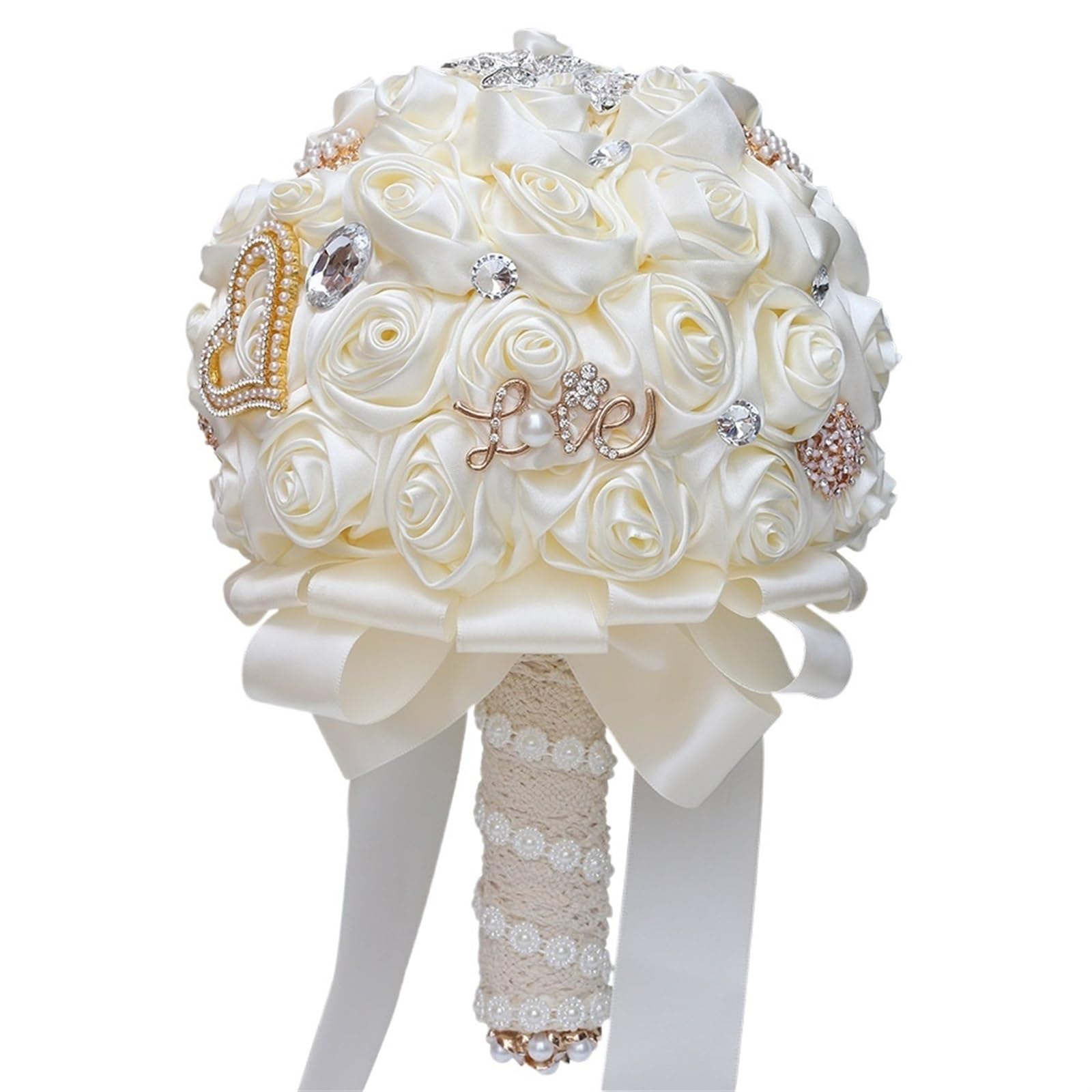 ZGCrumphant Artificial Wedding Bouquet Handmade Satin Rose Bouquets Vintage Bridal Tossing Bouquet for Wedding Decor(Color2)