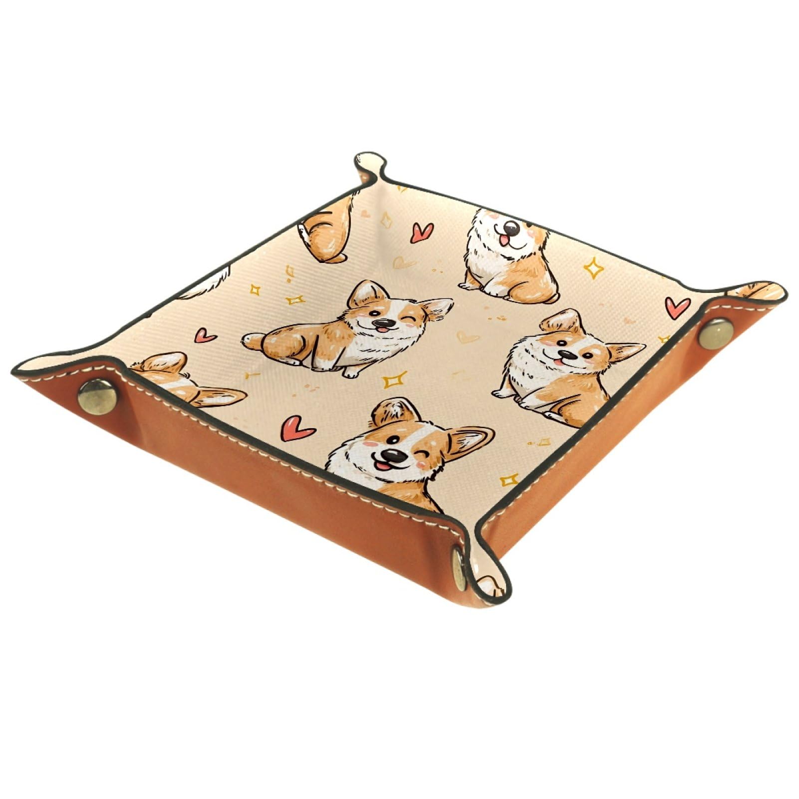 VAPOKF Corgi Dice Trays Quadrilateral Dice Folding Tray Microfiber Leather Holder for Table Games RPG DND, 20.5 × 20.5 cm