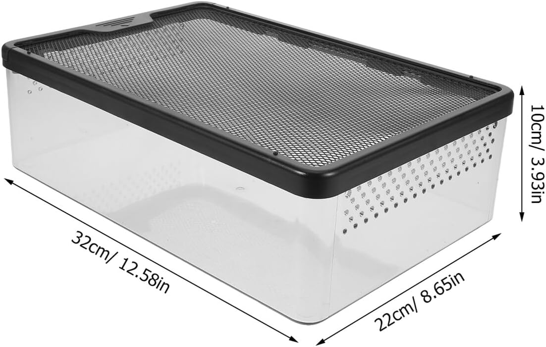Reptile Terrarium Tank and Lizard Cage with Black Frame, Escape-Proof Plastic Breeding Box for Frogs, Snakes, Turtles, Gecko Habitat, Suitable for Small Pets and Travel