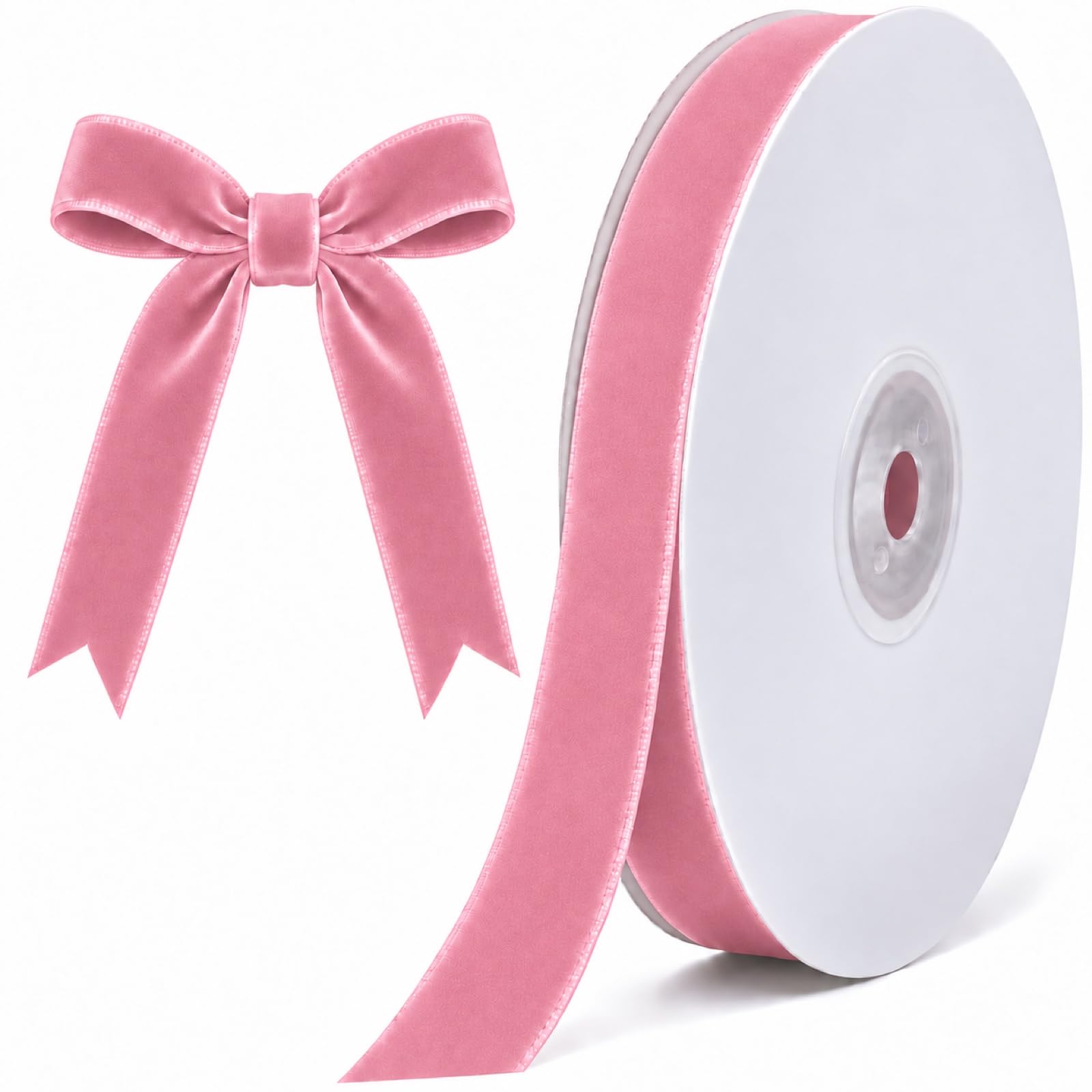 Tsorode 10 Yards Pink Velvet Ribbon for Christmas Tree, 5/8 Inch