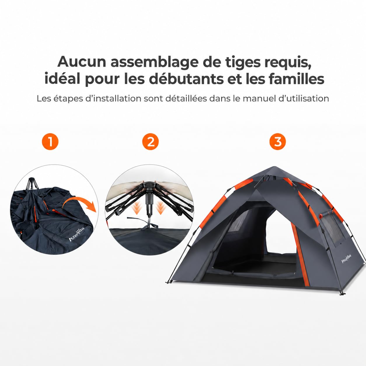 Tente Pop-Up Automatique 2 Places – Déploiement 2 Secondes, Étanchéité 3000mm, Double Paroi 4 Saisons, Anti-UV UPF 50+, 2 Portes & 2 Fenêtres, Tente de Camping Léger 2.3×2.3×1.35m