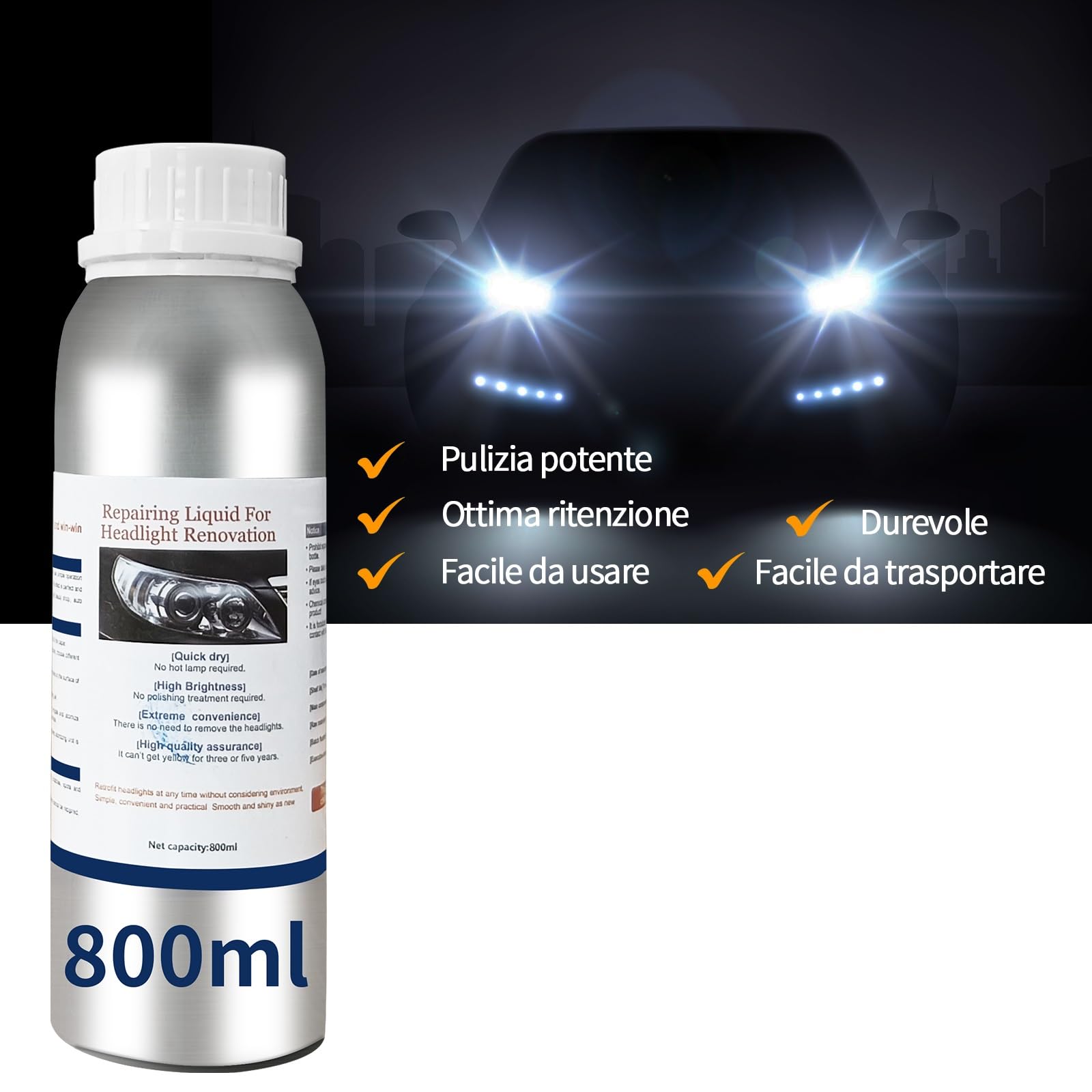 1600g Kit Lucidatura Fari Auto Rinnova Fari Auto Set di Lucidatura per Fari Strumento di Riparazione Rinnova Fari Auto Kit per Fari per la Riparazione Crepe/sfocatura/Graffi/Ingiallimento