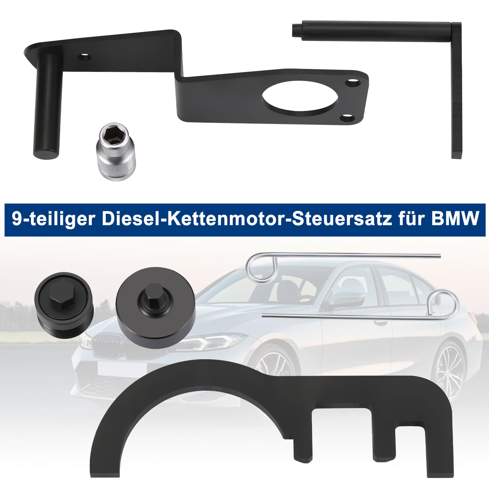 9 STK Dieselmotor Nockenwelle Steuerzeiten Einstellwerkzeug Set kompatibel für BMW N47 N47S N57 N57S 2007-2012 Steuerkette Werkzeug Motor Einstellwerkzeug