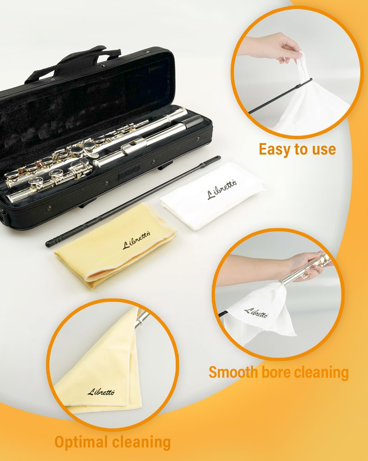 Libretto Flute Cleaning Kit with Silver Polishing Cloth, Cleaning Rod, and Lint-Free Cotton Cloth – Essential Maintenance Tools for Flute Care. image 3