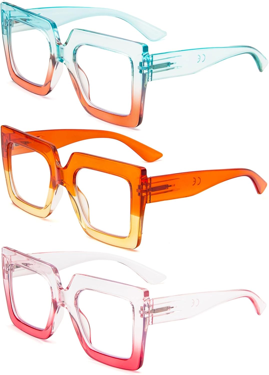 REAVEE 3 Pack Oversized Reading Glasses for Women Large Frame Extra Wide, Blue Light Blocking Stylish Thick Square Readers - Image 2