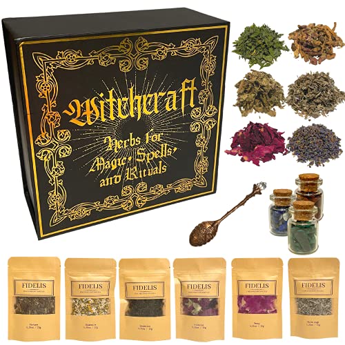 Witchcraft Supplies and Herbs for Spells 25 Premium Fine Dried Botanicals and 3 Crystal Stones for Wicca and Pagan Rituals, Alter Supplies, Magic Spells Green Witchtok