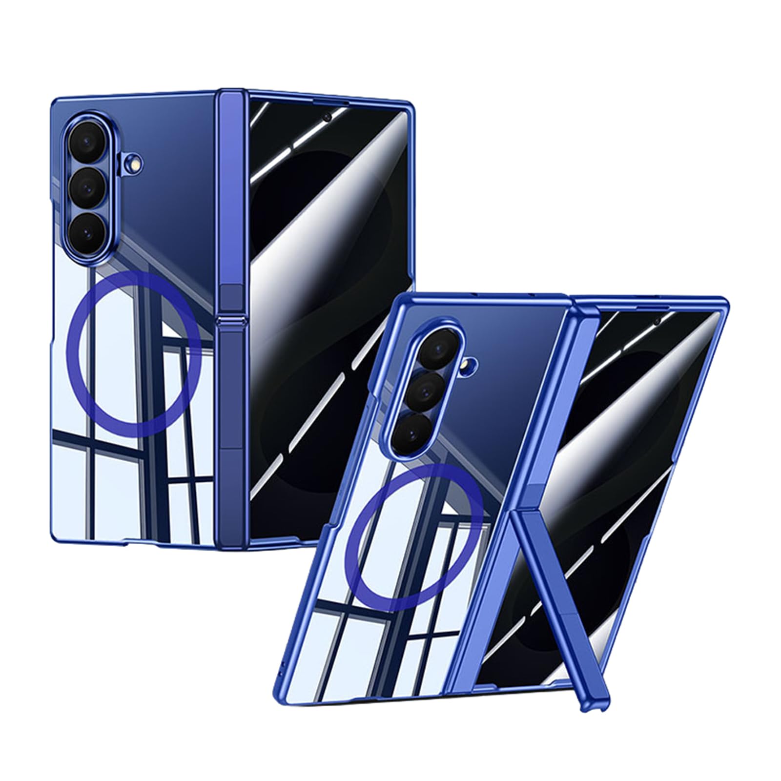 MFAOSHI Magnetic Case for Samsung Galaxy Z Fold 8 Ultra, Electroplated Clear Hinge Protection Kickstand Case with Anti Peeping Tempered Glass Cover